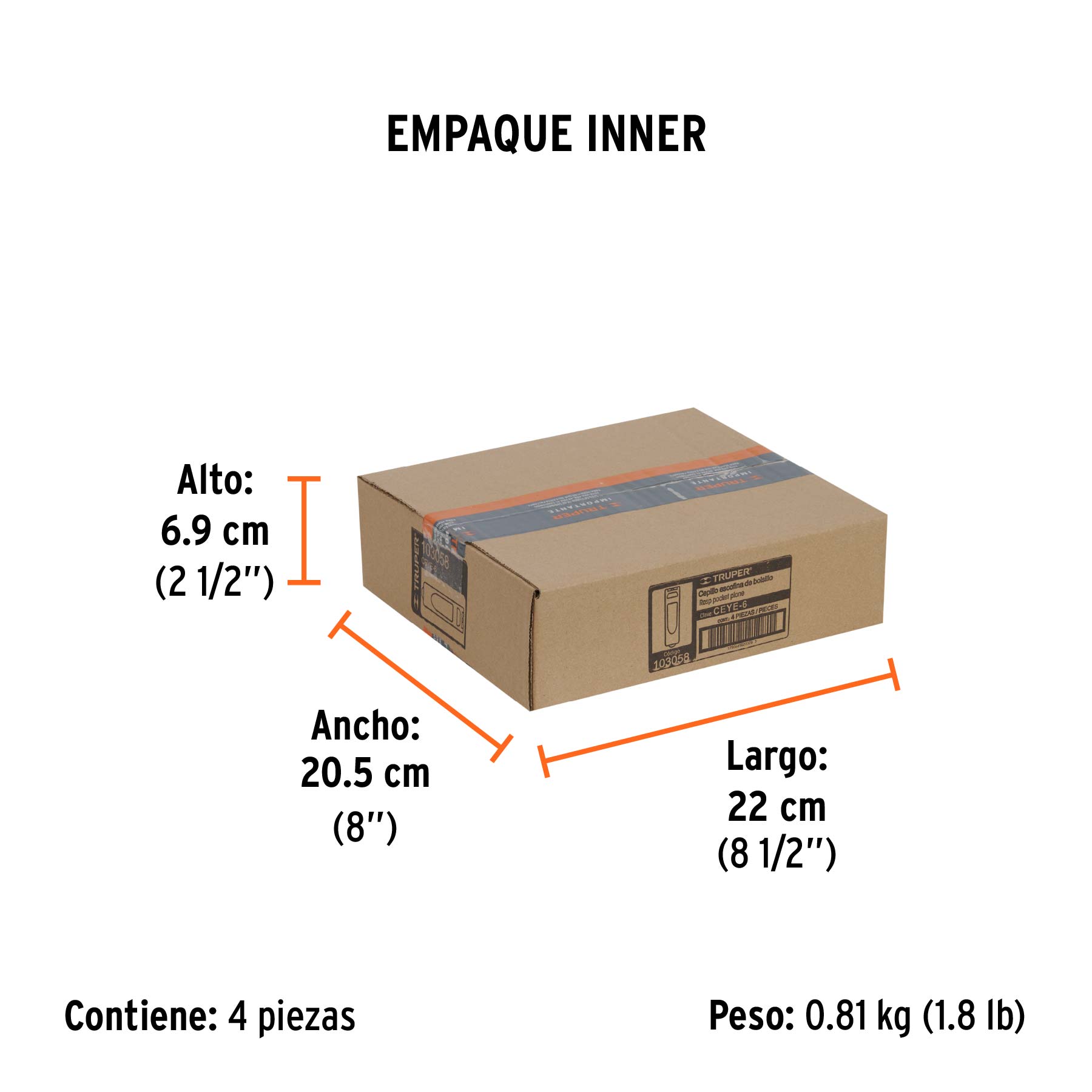Cepillo escofina para muros de yeso, 6", TRUPER - Empaque