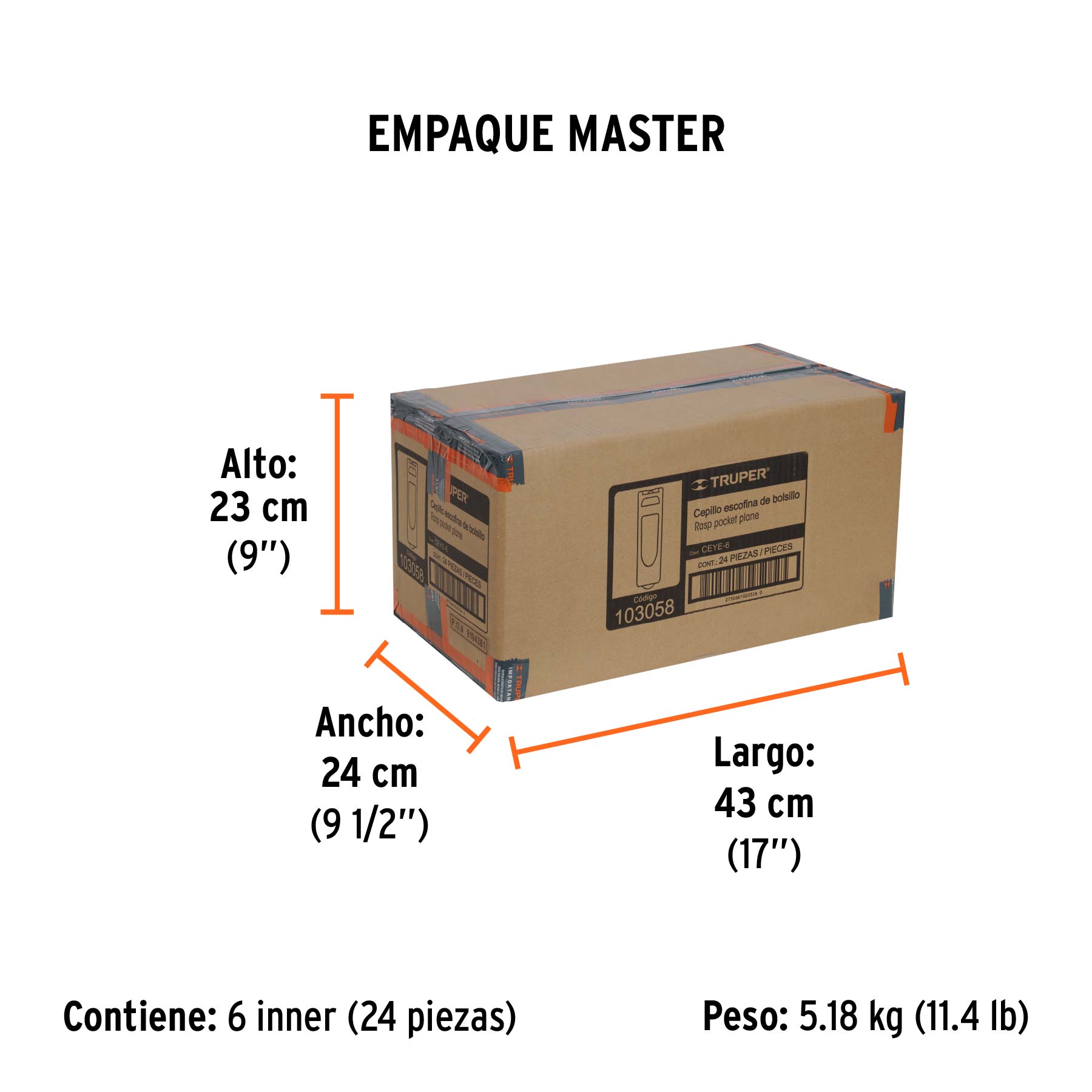 Cepillo escofina para muros de yeso, 6", TRUPER - Empaque