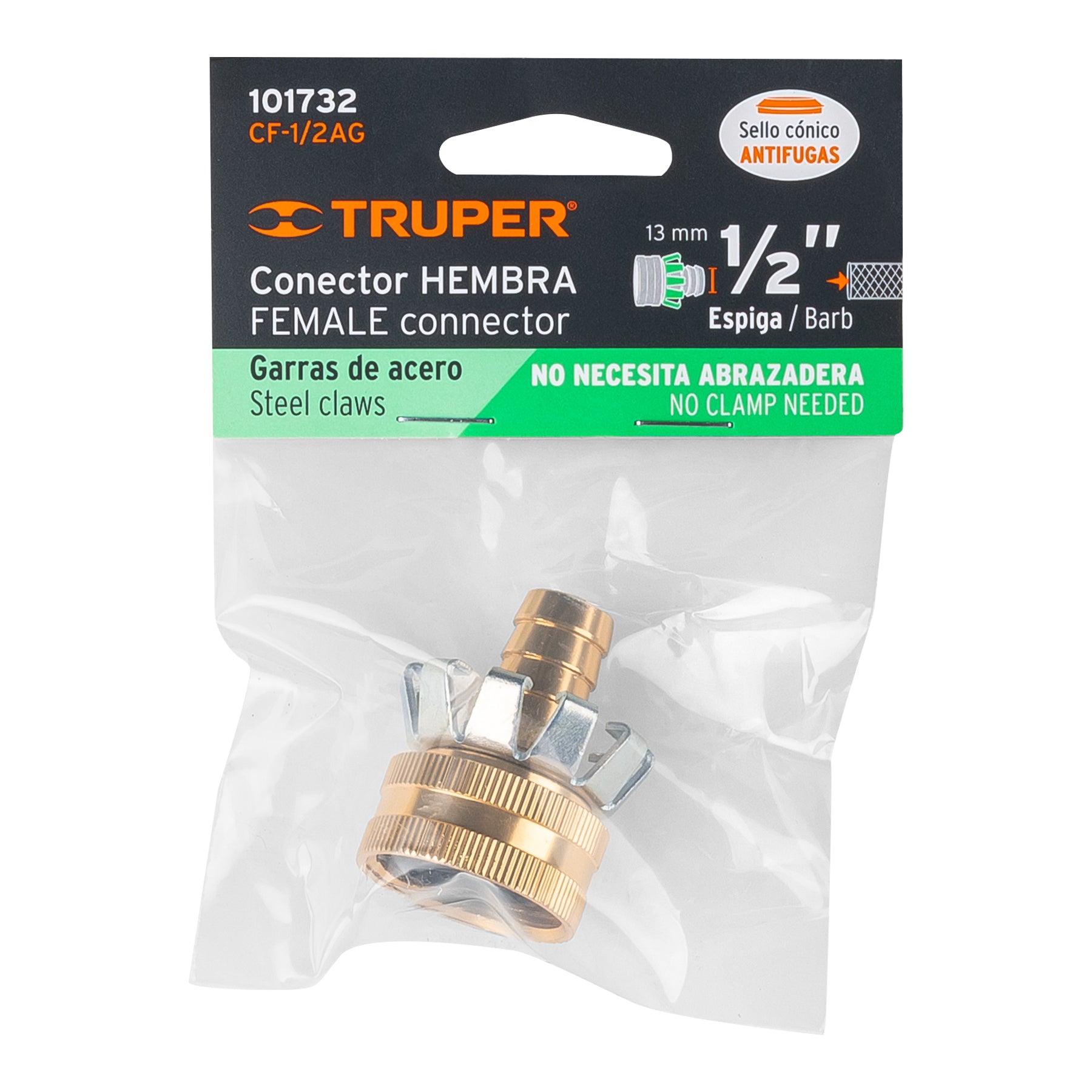 Conector 1/2" hembra tipo garra de aluminio, TRUPER