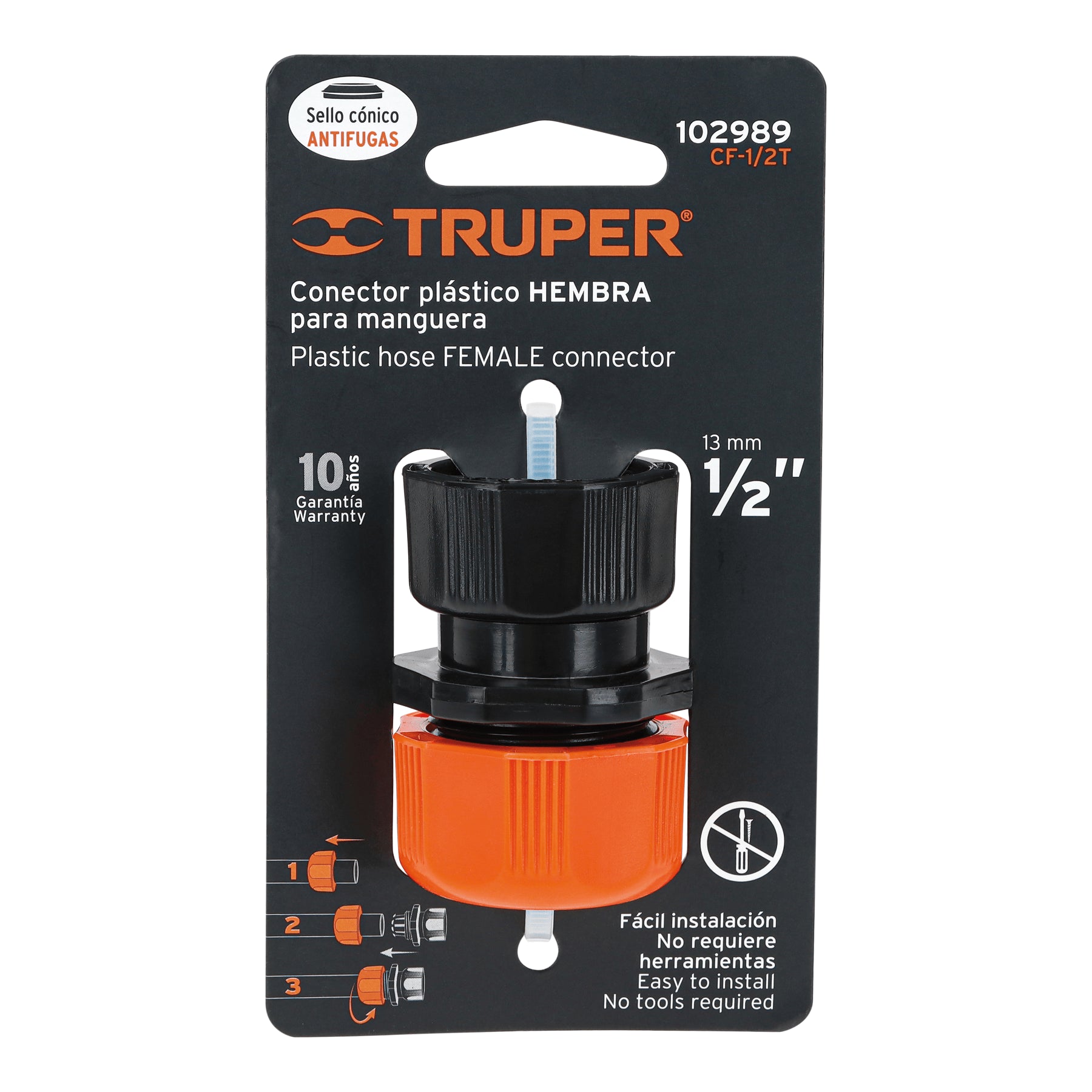 Conector 1/2" hembra de ABS con tuerca de ajuste manual