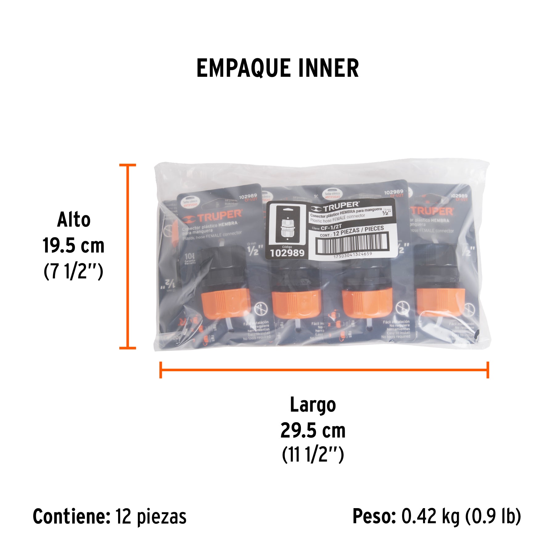 Conector 1/2" hembra de ABS con tuerca de ajuste manual - Empaque