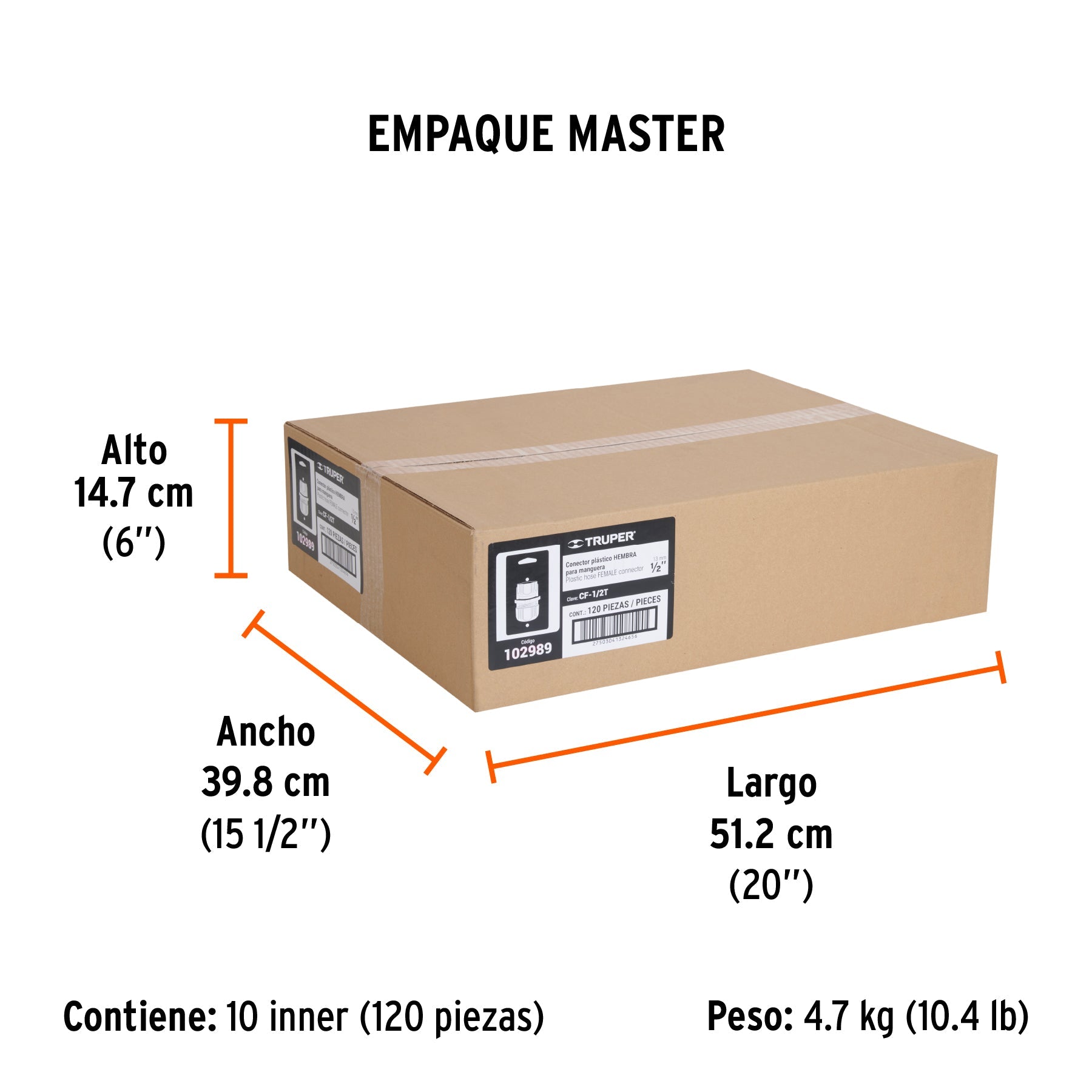 Conector 1/2" hembra de ABS con tuerca de ajuste manual - Empaque