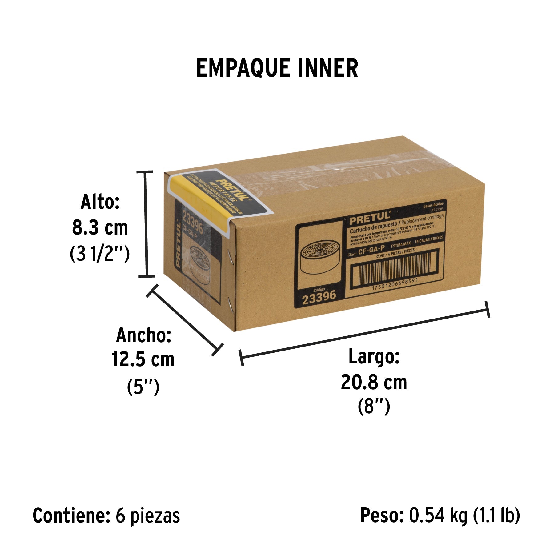 Cartucho de repuesto, gases ácidos, PRETUL - Empaque