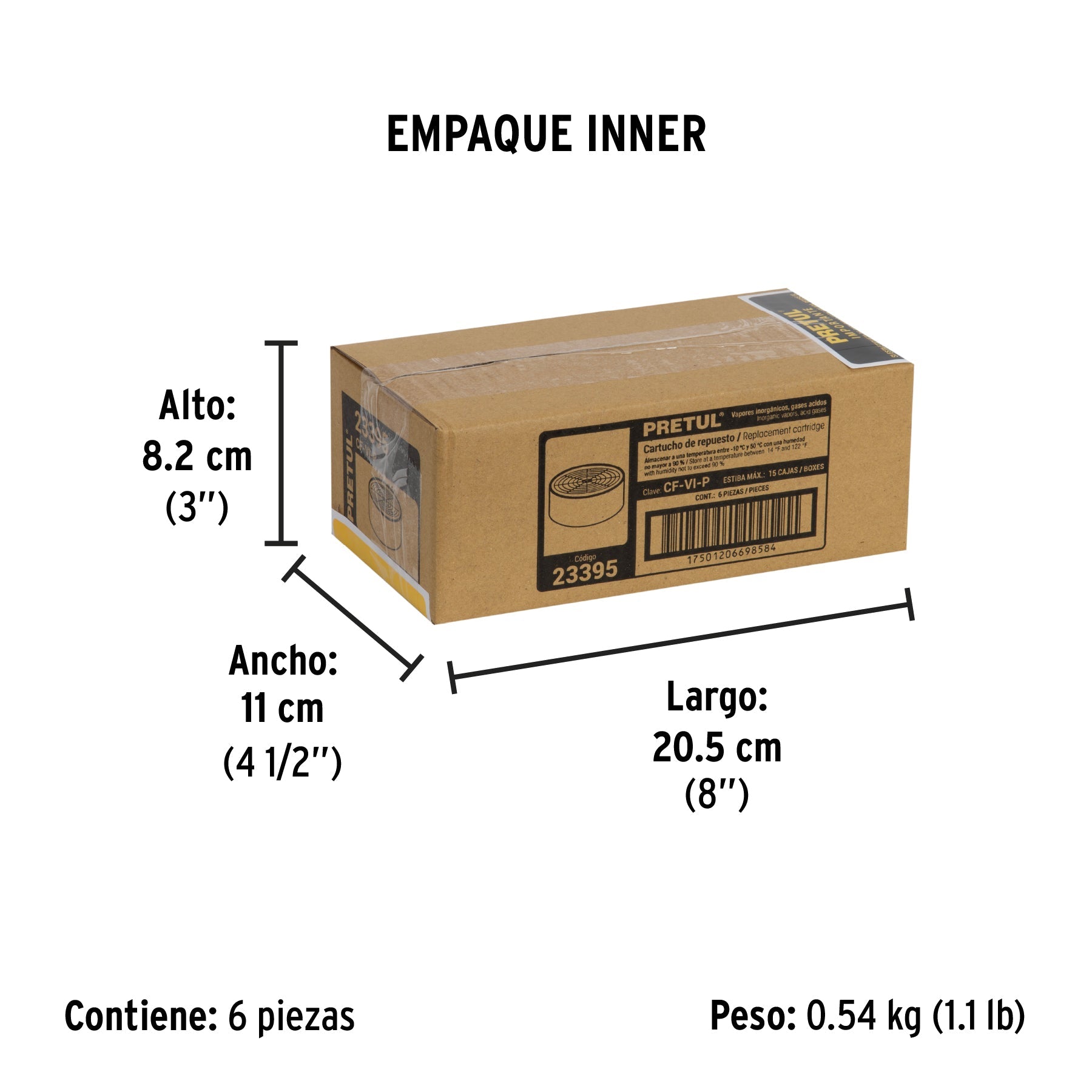 Cartucho de repuesto, vapores inorgánicos, PRETUL - Empaque