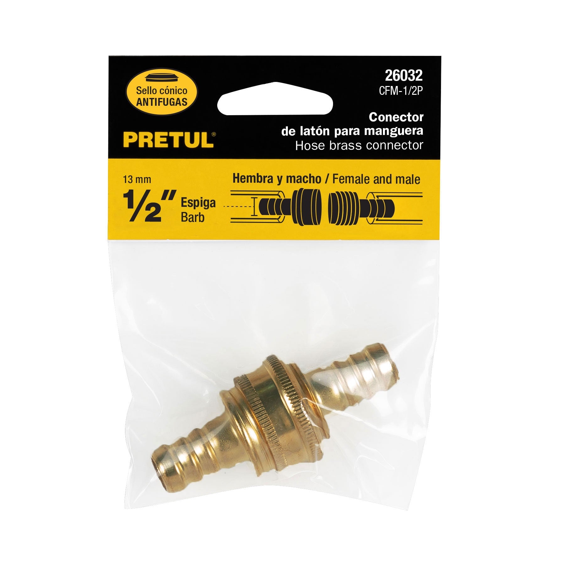 Juego conectores 1/2" macho/hembra de latón laminado, PRETUL
