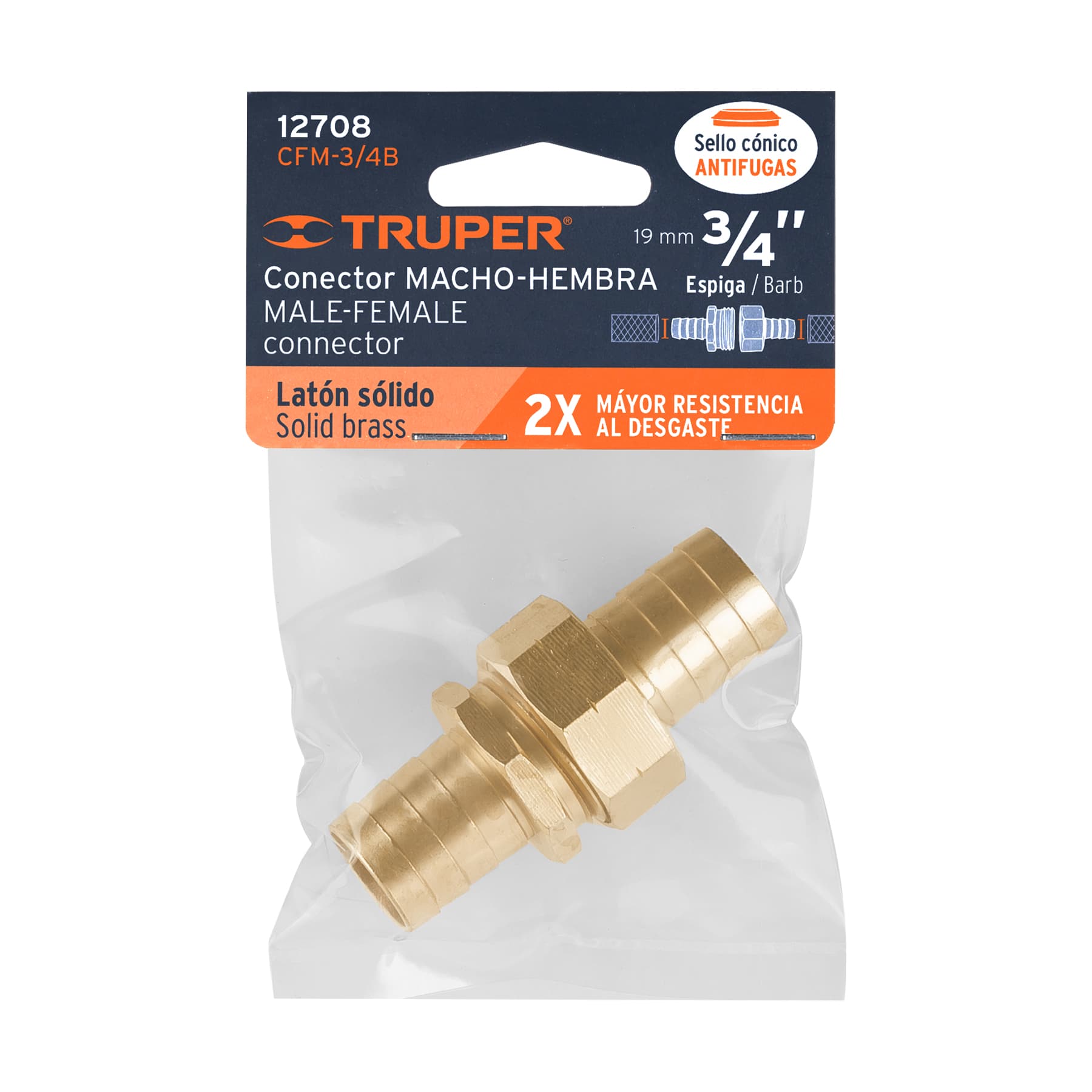 Conectores 3/4" macho y hembra de latón sólido para manguera