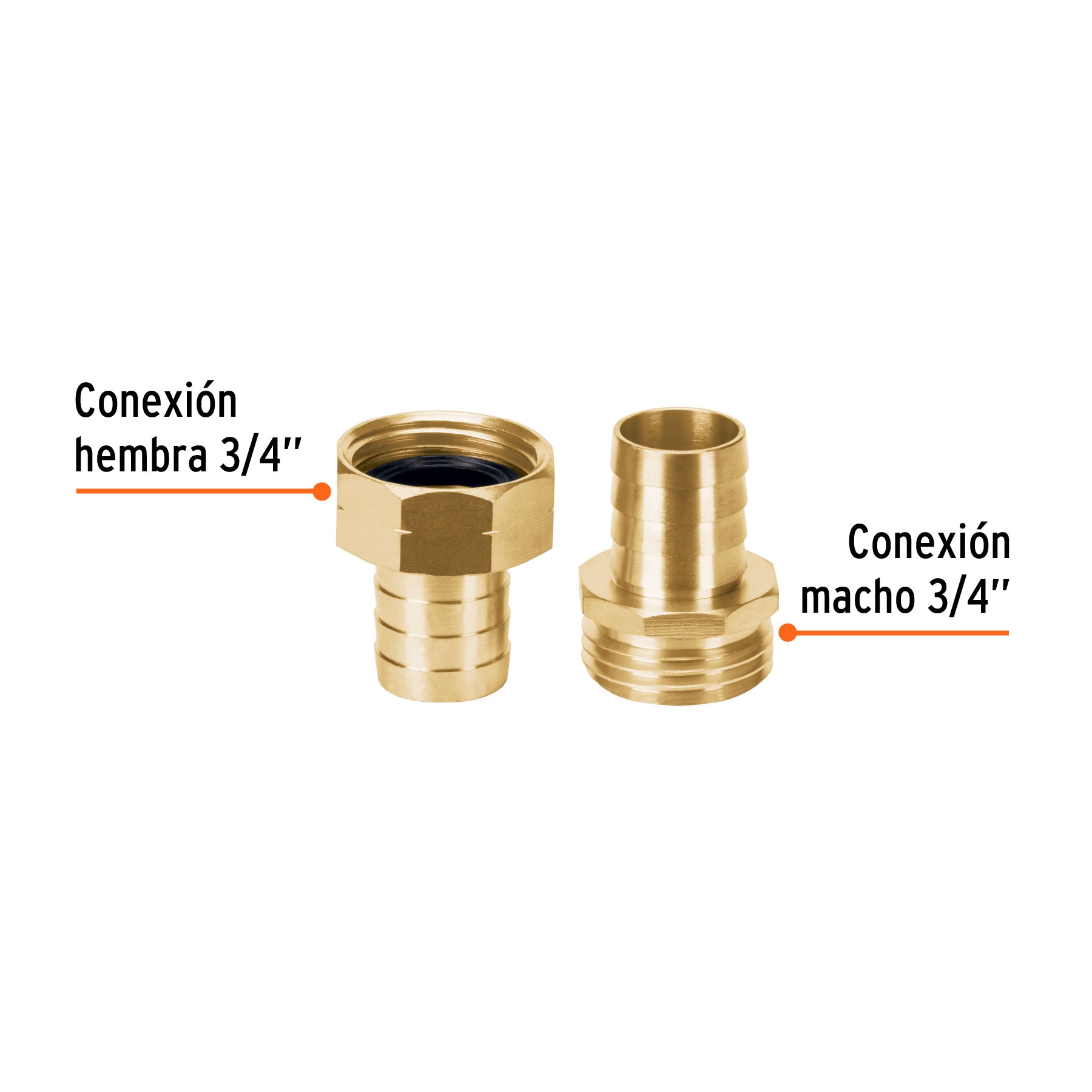 Conectores 3/4" macho y hembra de latón sólido para manguera