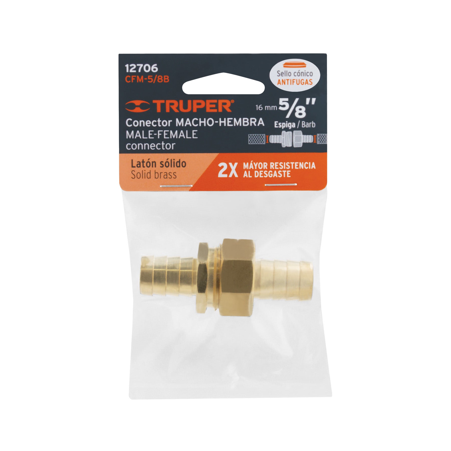 Conectores 5/8" macho y hembra de latón sólido para manguera