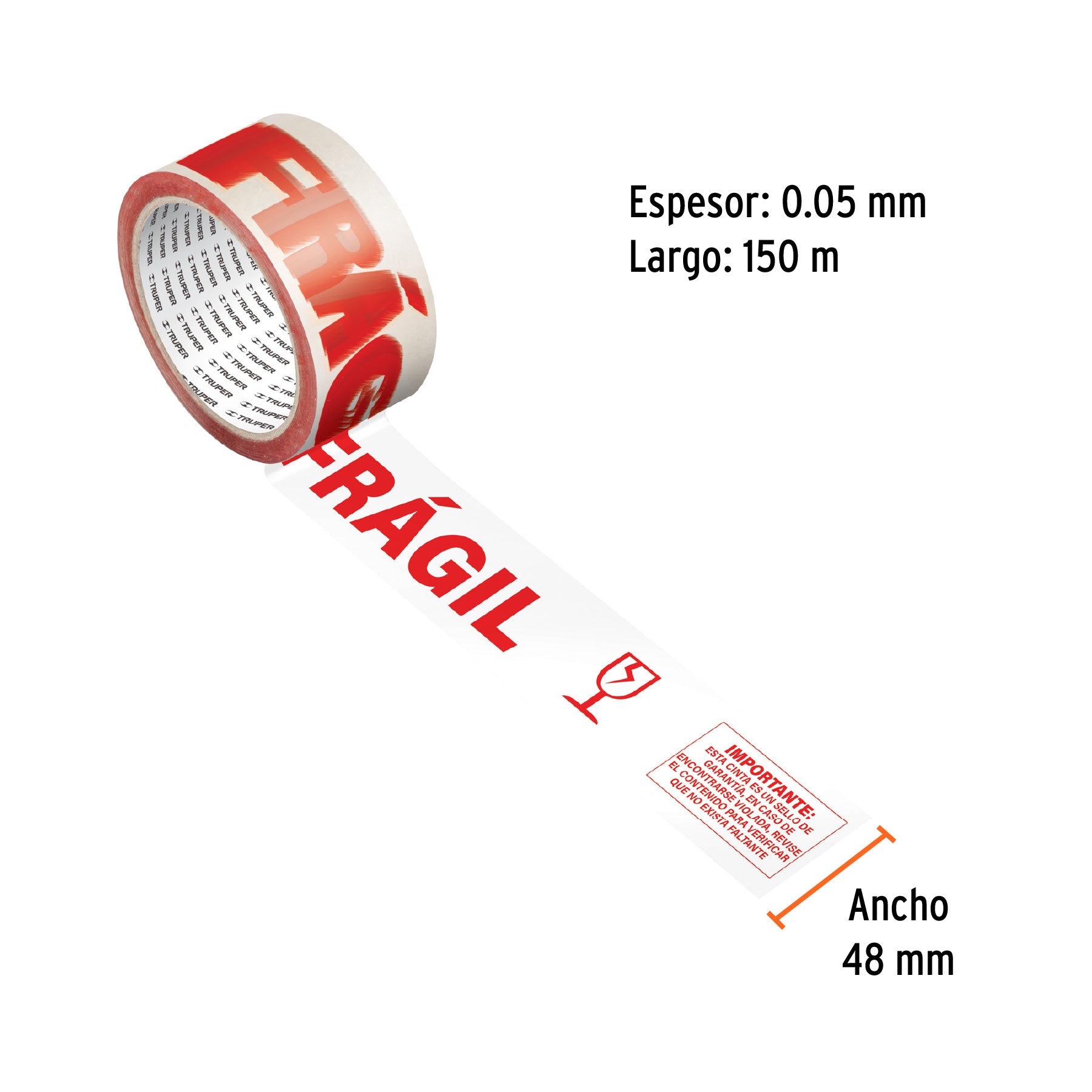 Cinta de empaque 48 mm x 150 m "Frágil", TRUPER