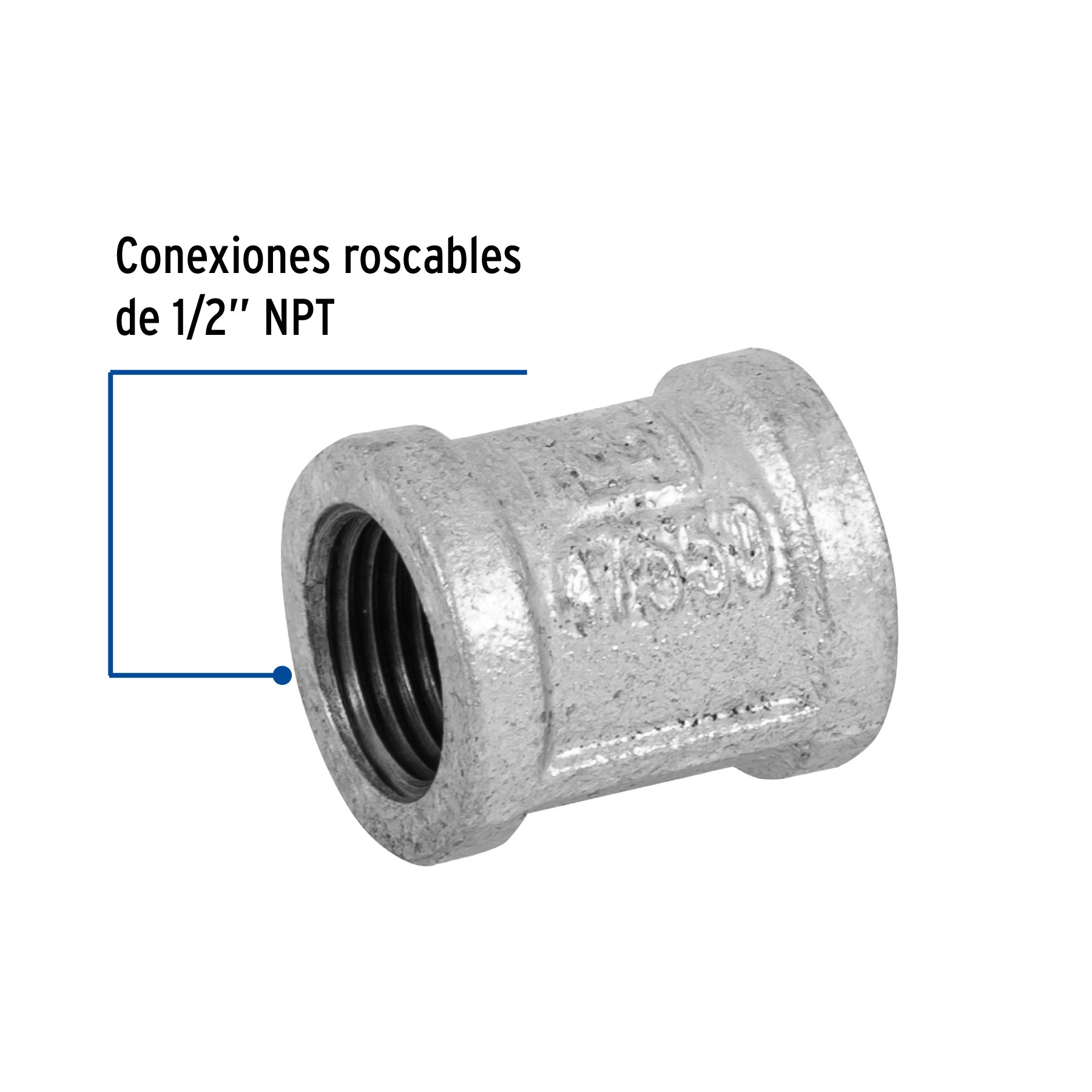 Cople reforzado de acero galvanizado de 1/2", FOSET