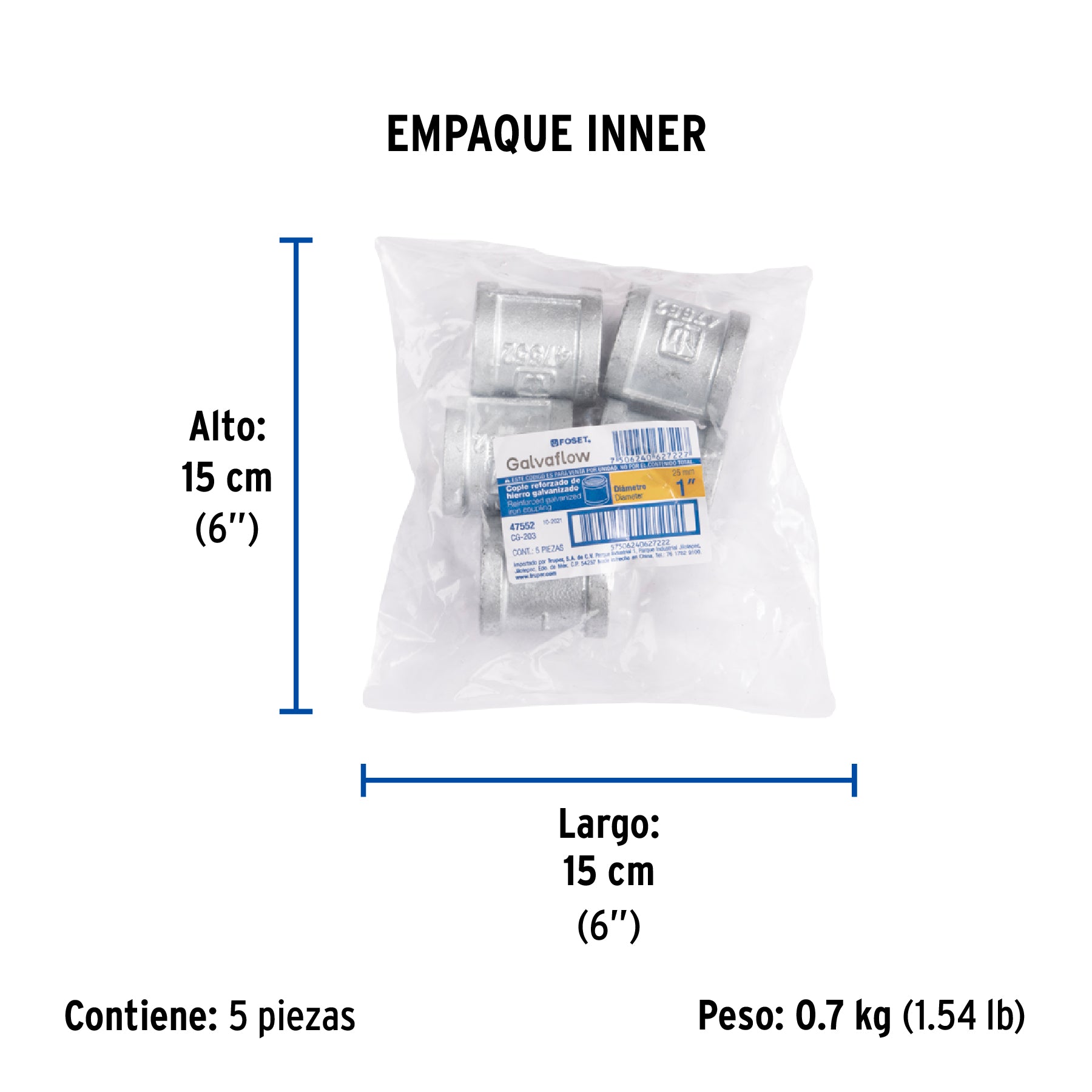 Cople reforzado de acero galvanizado de 1", FOSET - Empaque