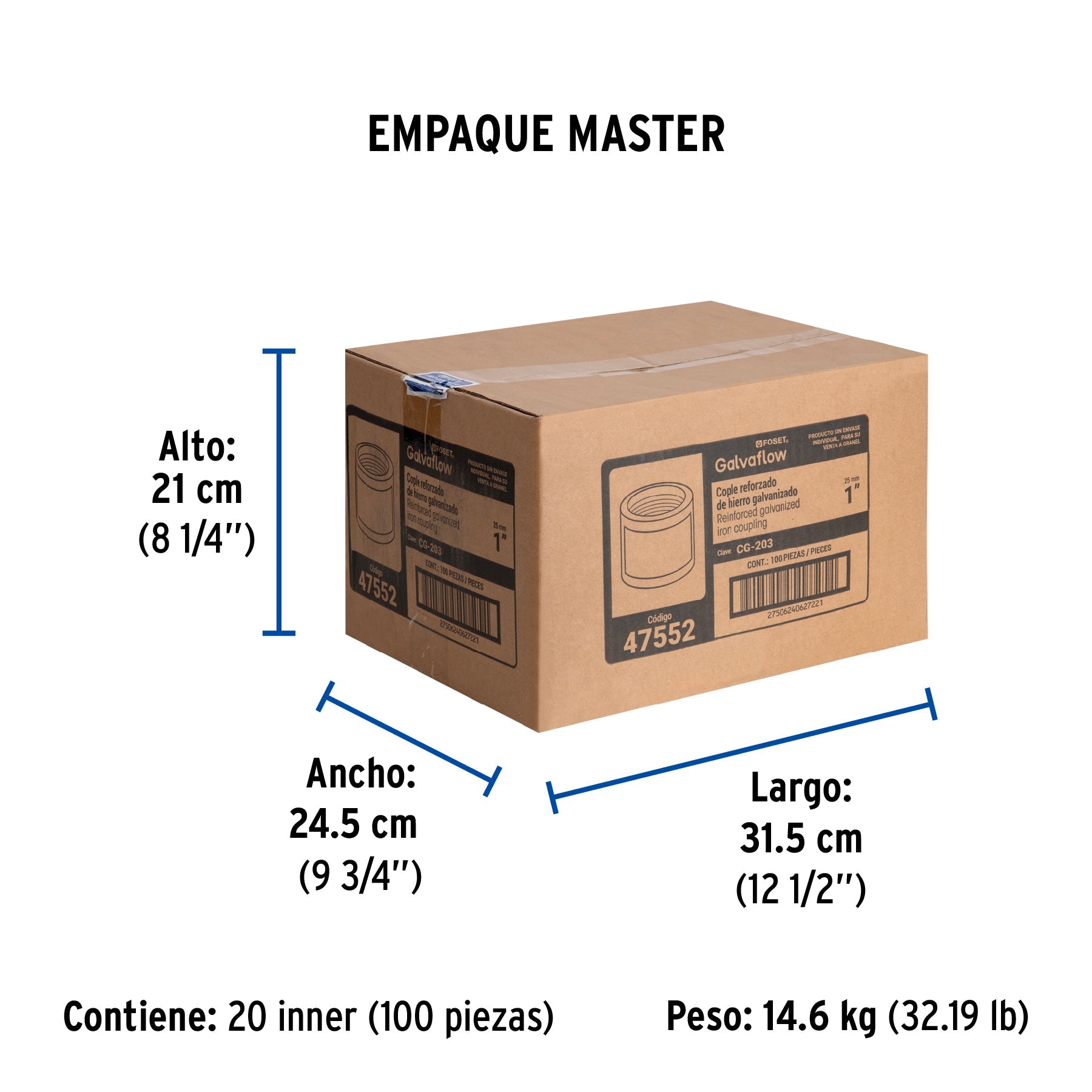 Cople reforzado de acero galvanizado de 1", FOSET - Empaque