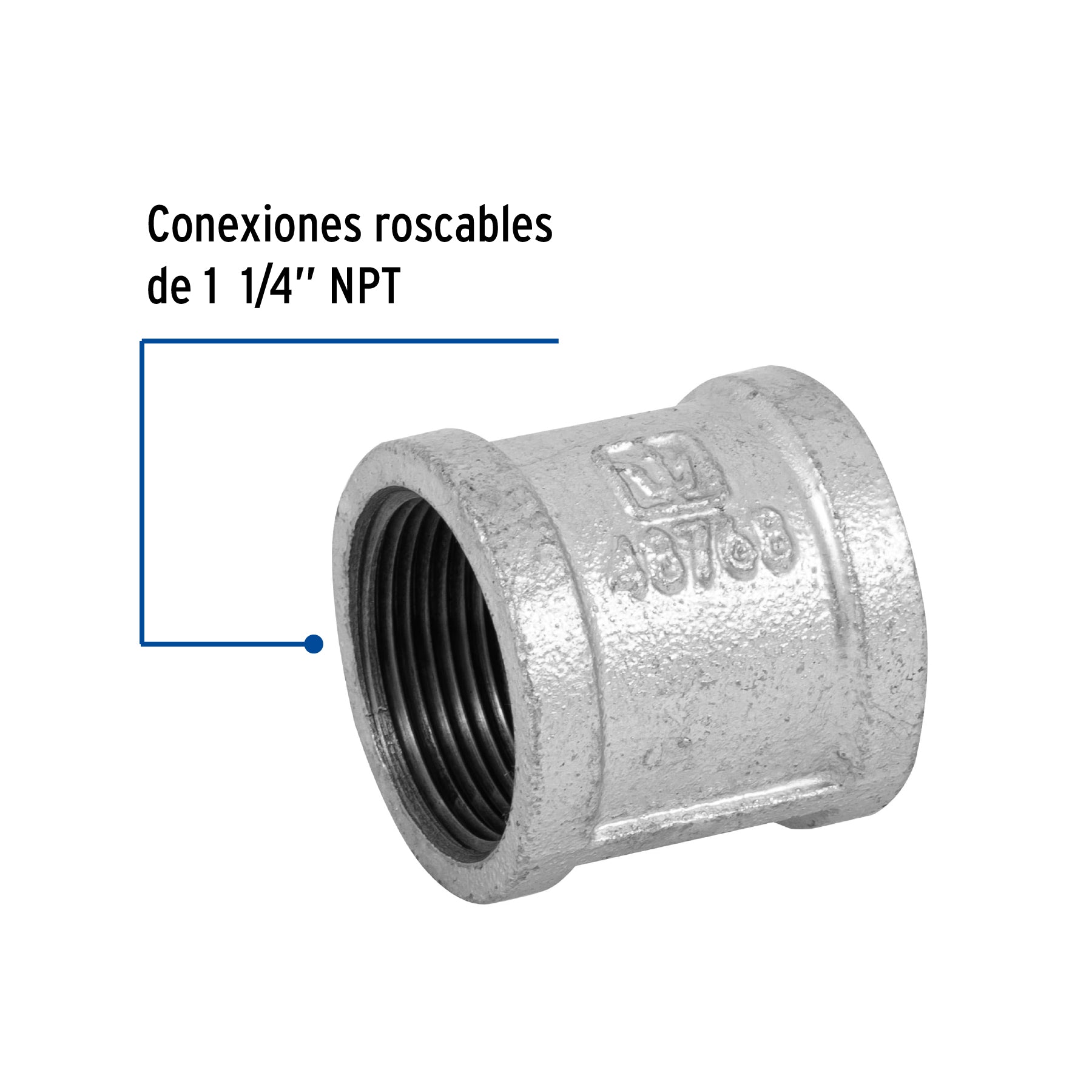 Cople reforzado de acero galvanizado de 1-1/4", FOSET