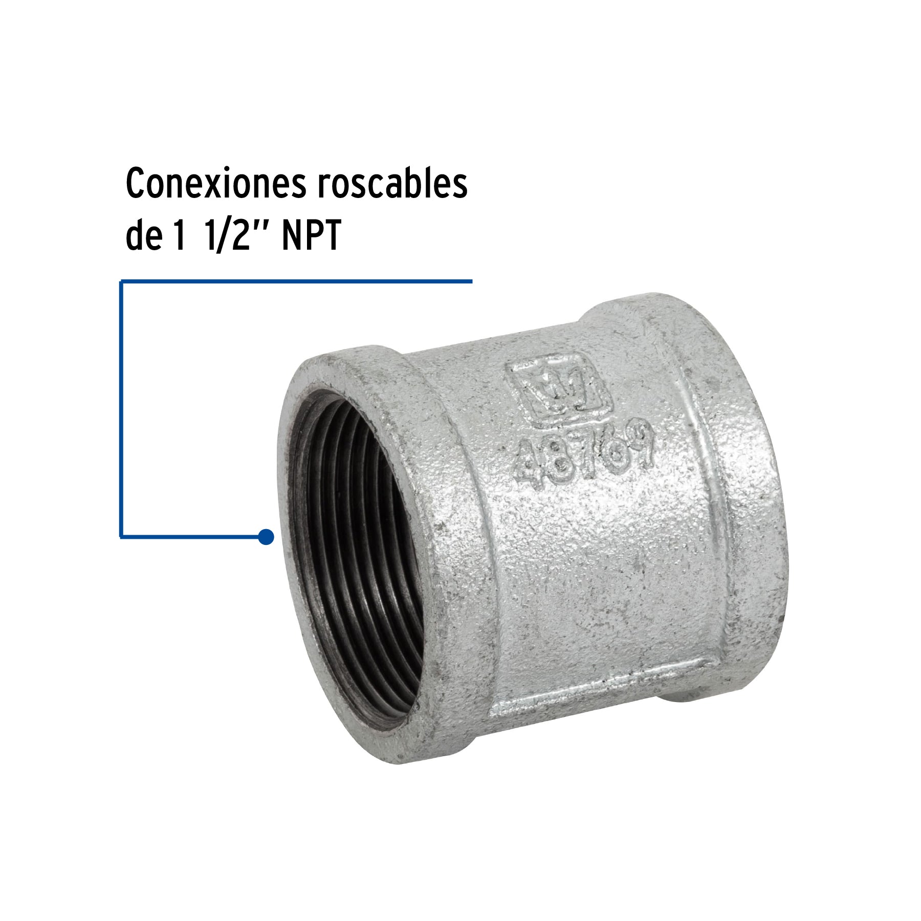 Cople reforzado de acero galvanizado de 1-1/2", FOSET