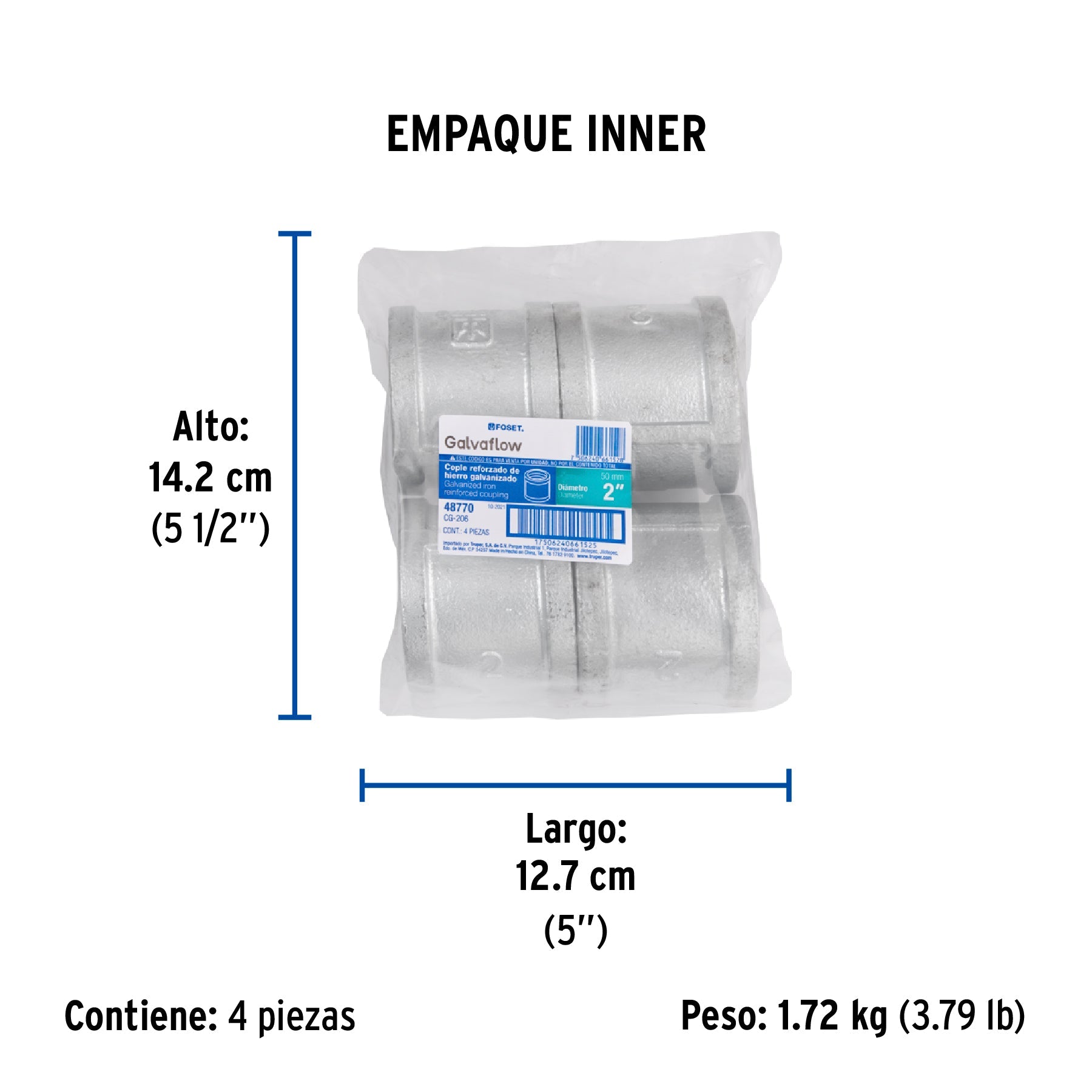 Cople reforzado de acero galvanizado de 2", FOSET - Empaque