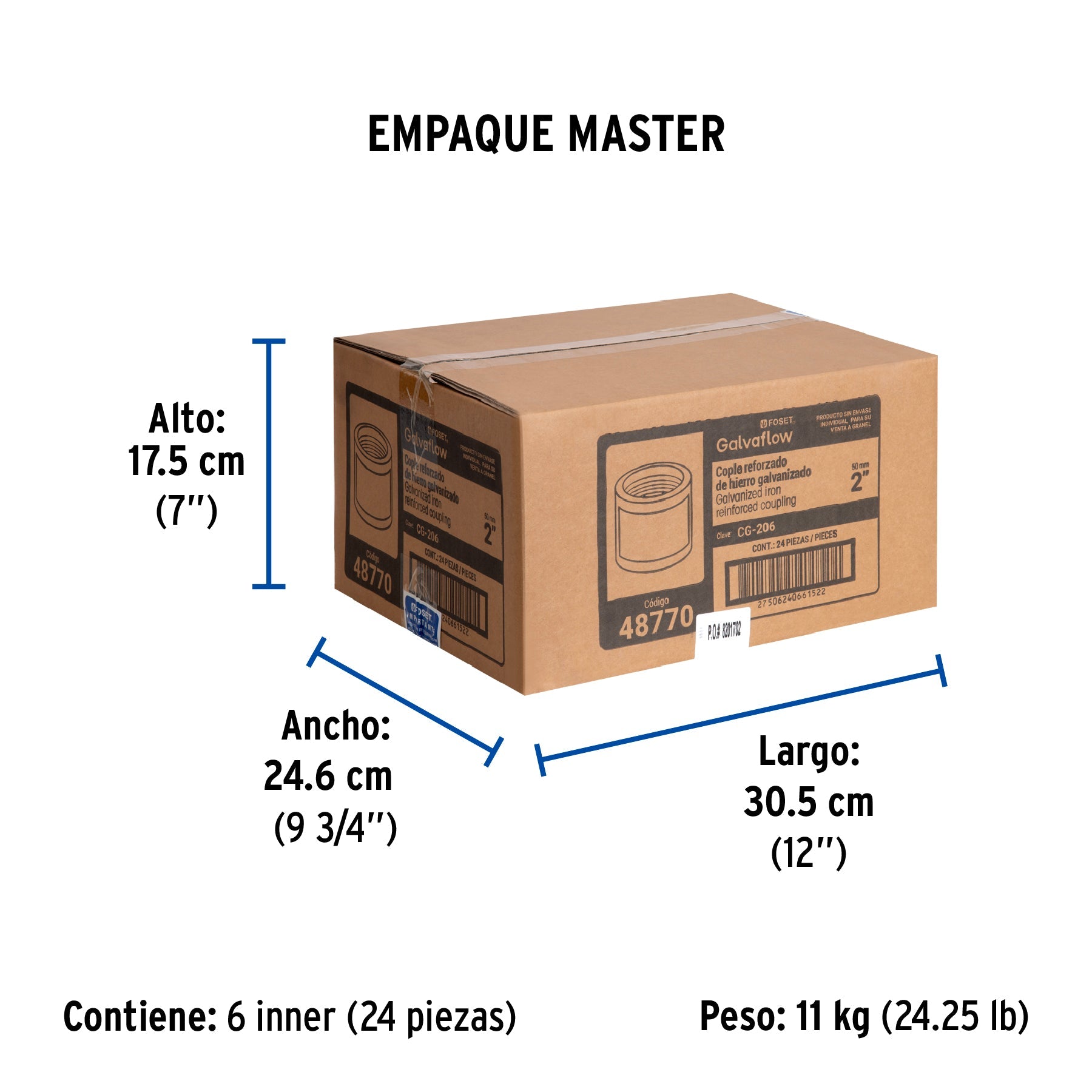 Cople reforzado de acero galvanizado de 2", FOSET - Empaque