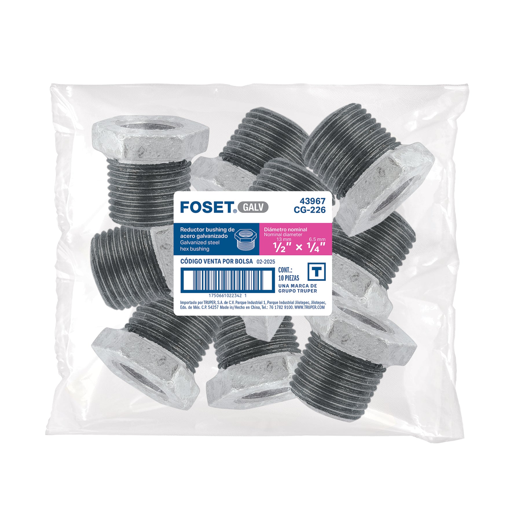 Reducción bushing acero galvanizado 3/8x1/4", FOSET