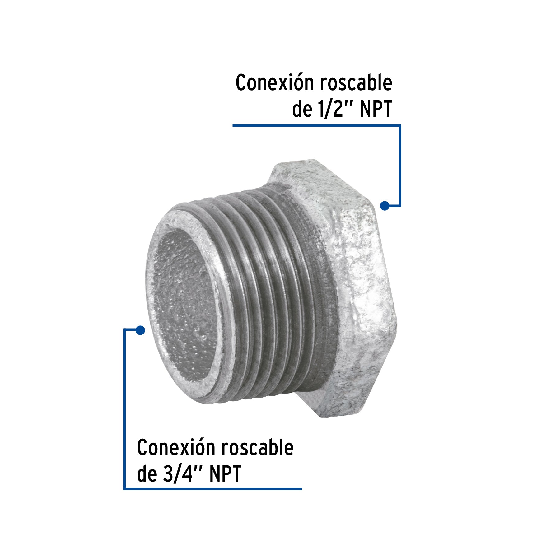 Reducción bushing acero galvanizado 3/4 x 1/2", FOSET
