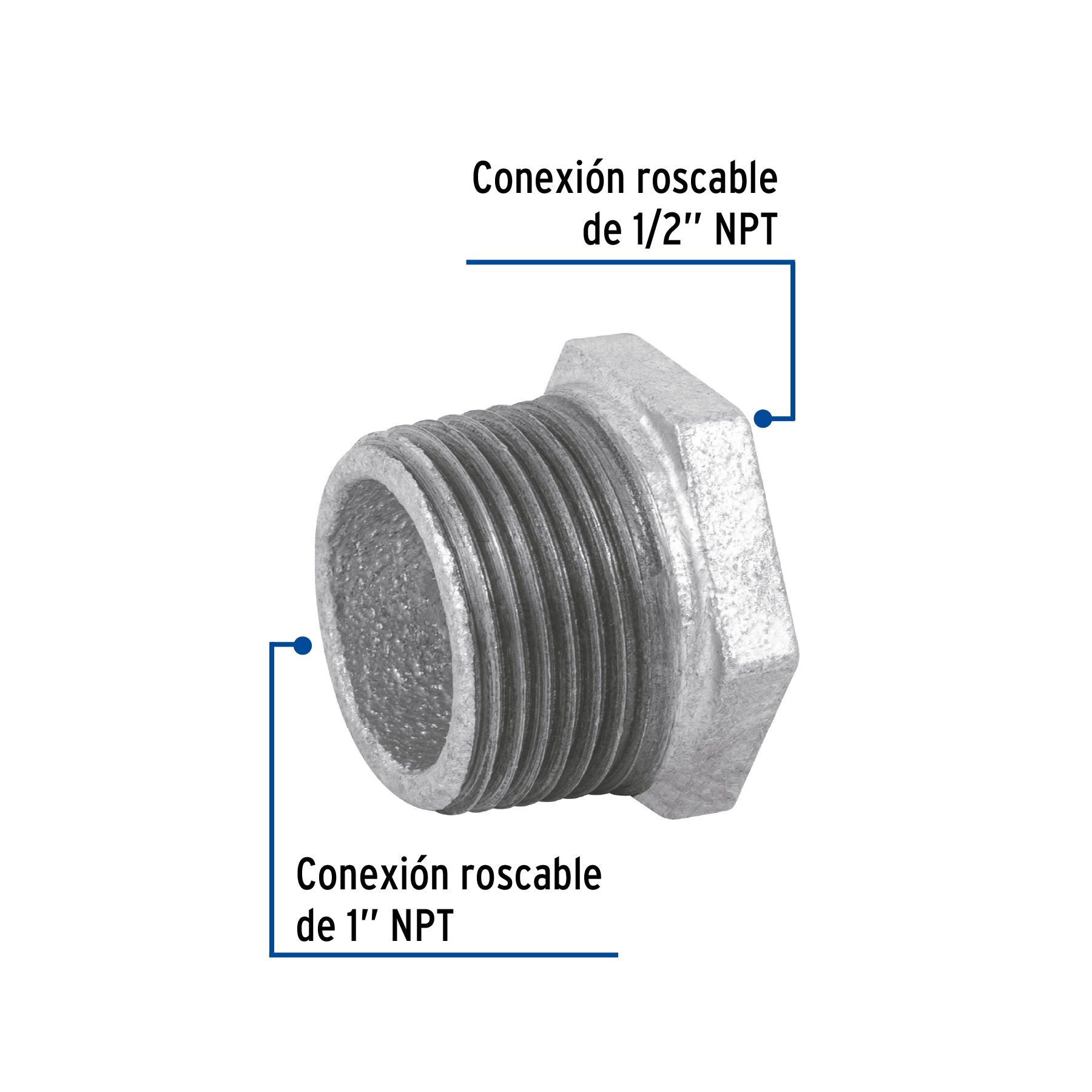 Reducción bushing acero galvanizado 1"x1/2", FOSET