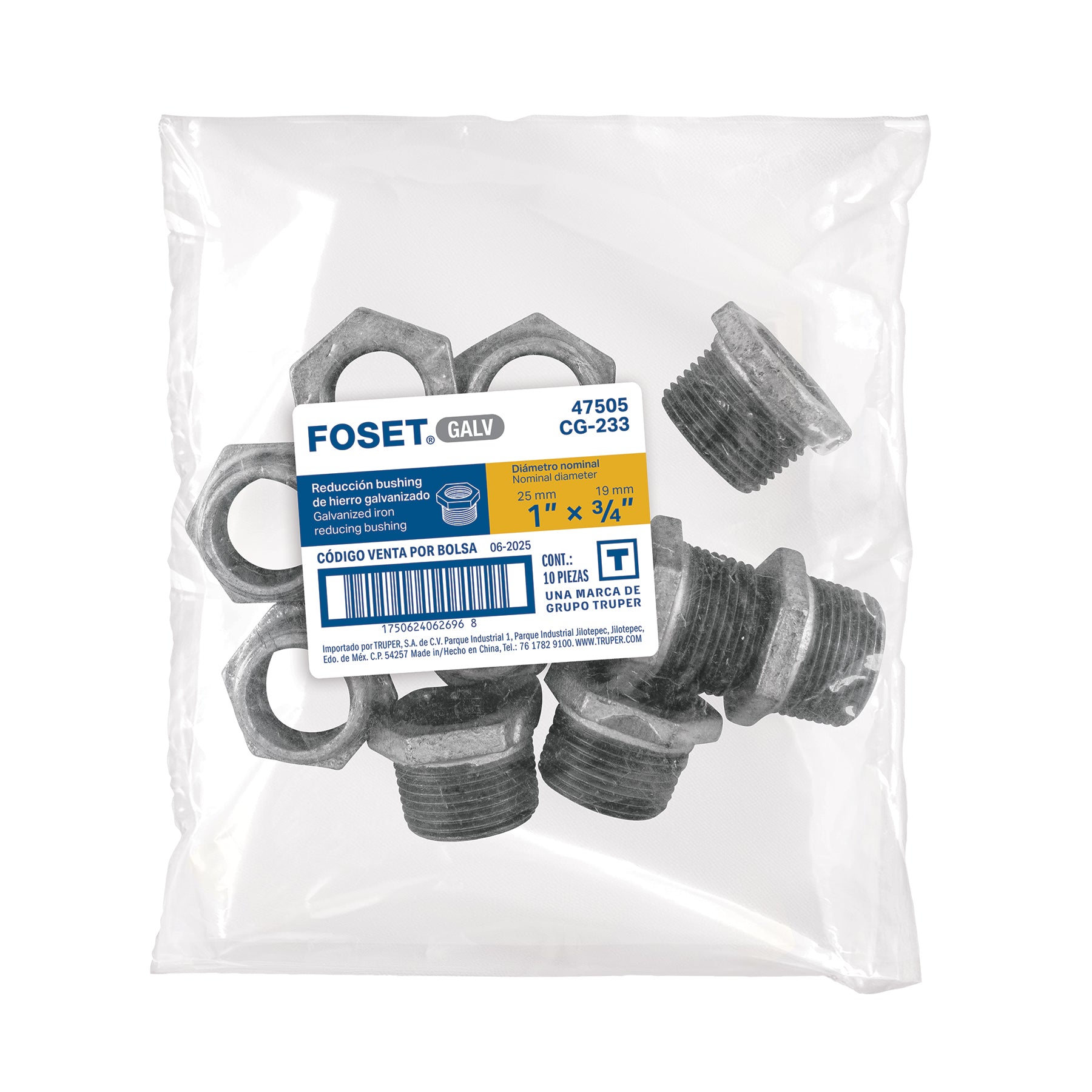 Reducción bushing acero galvanizado 1"x 3/4", FOSET