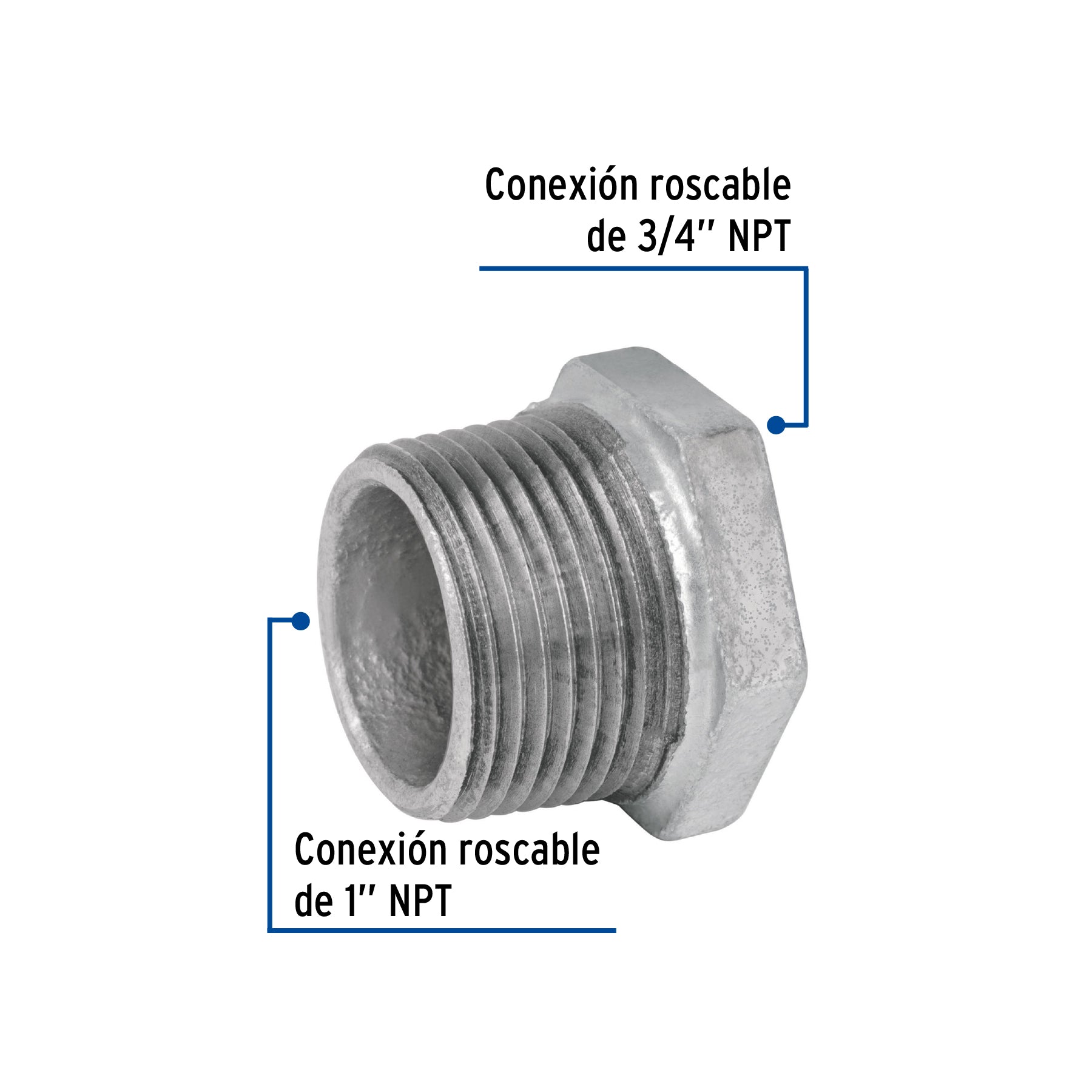 Reducción bushing acero galvanizado 1"x 3/4", FOSET