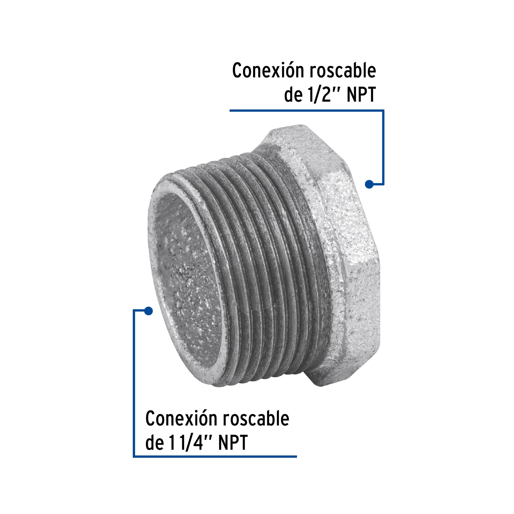 Reducción bushing acero galvanizado 1-1/4 x 1/2", FOSET