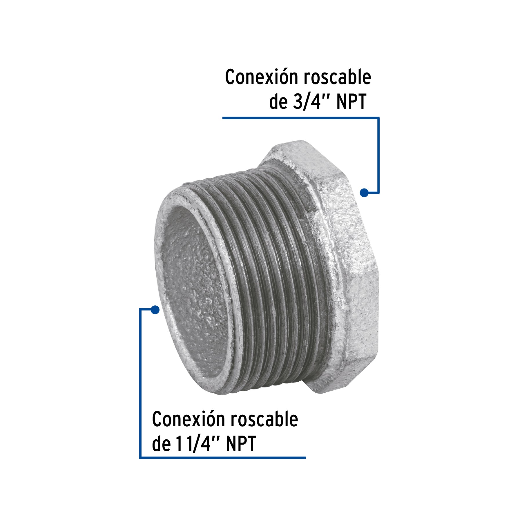 Reducción bushing acero galvanizado 1-1/4 x 3/4", FOSET
