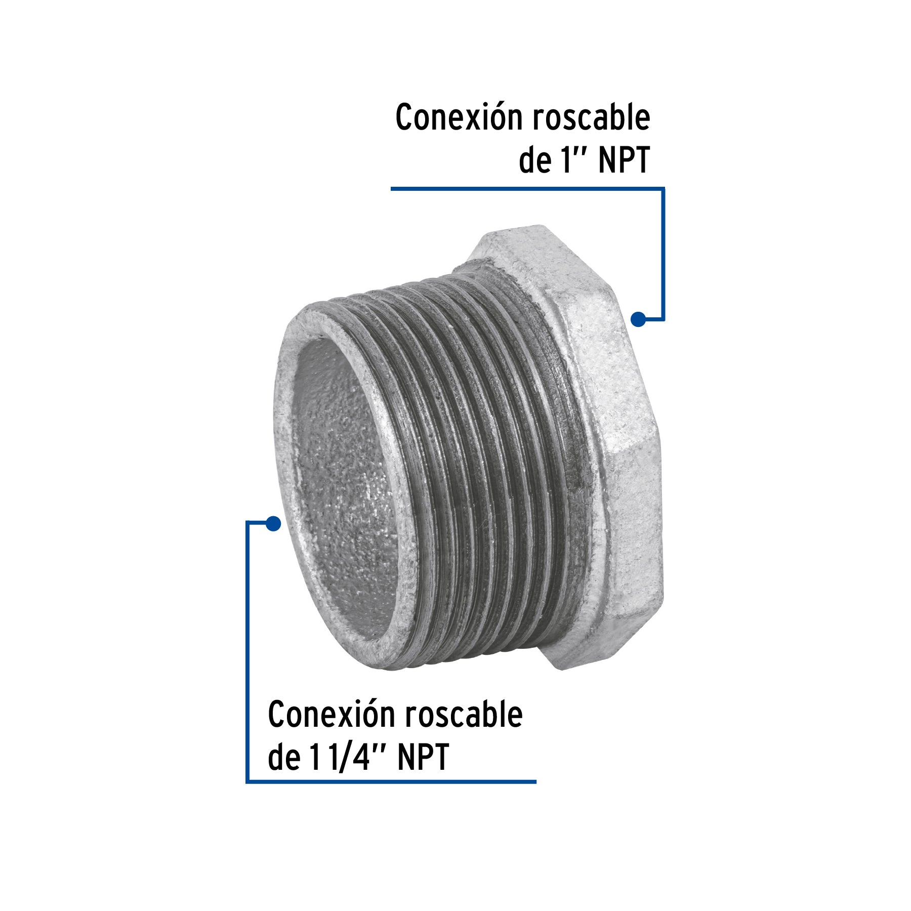 Reducción bushing acero galvanizado 1-1/4 x 1", FOSET