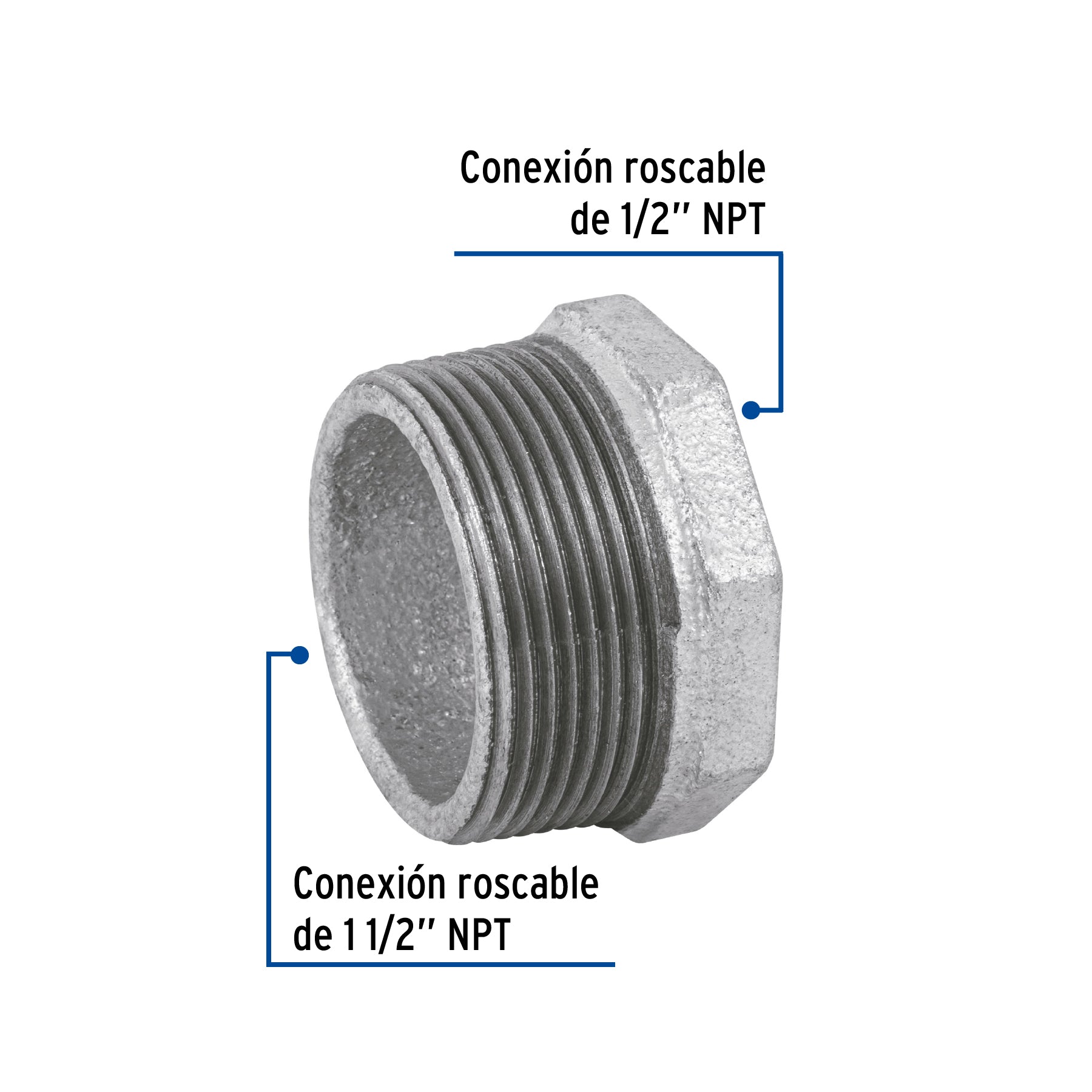 Reducción bushing acero galvanizado 1-1/2 x 1/2", FOSET