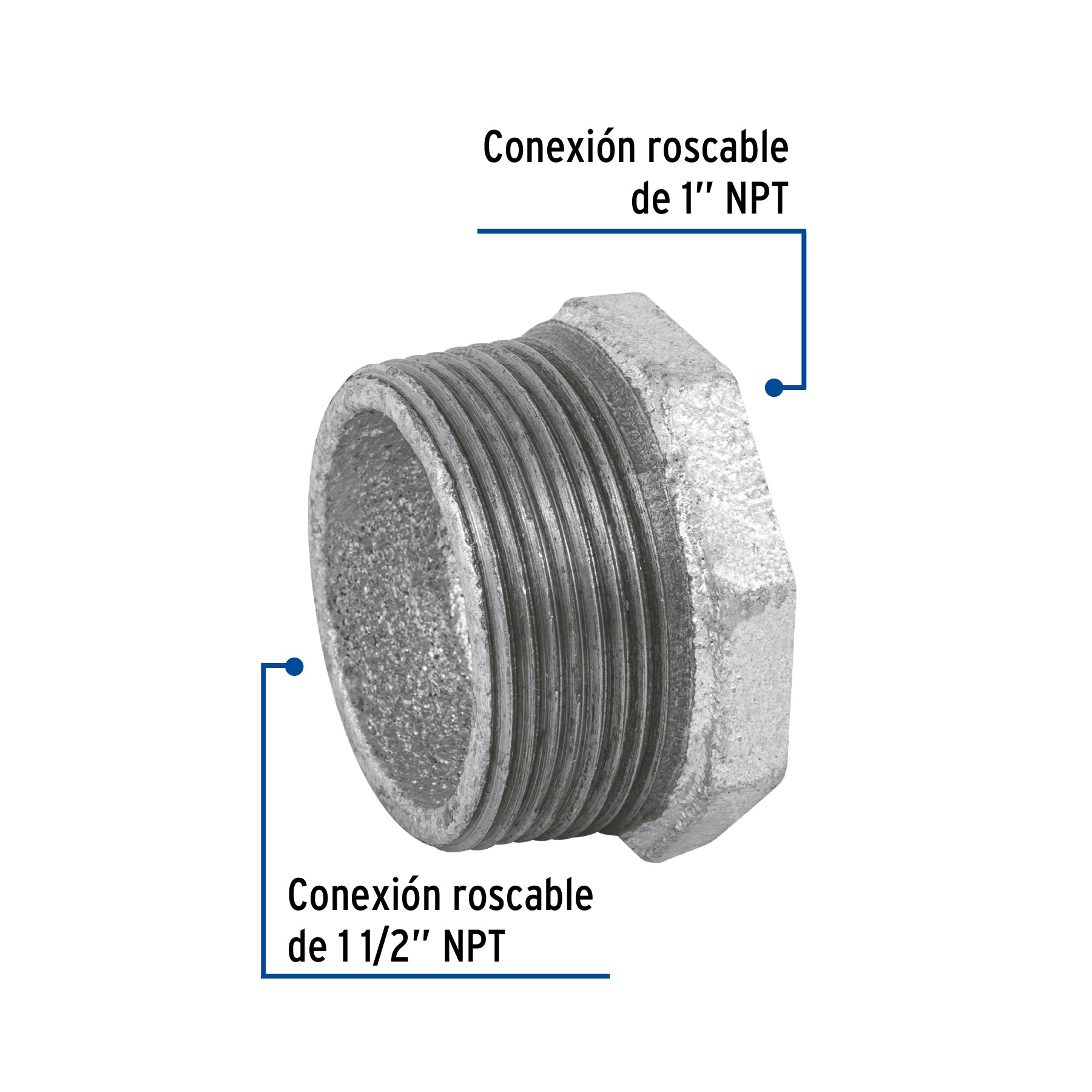 Reducción bushing acero galvanizado 1-1/2 x 1", FOSET