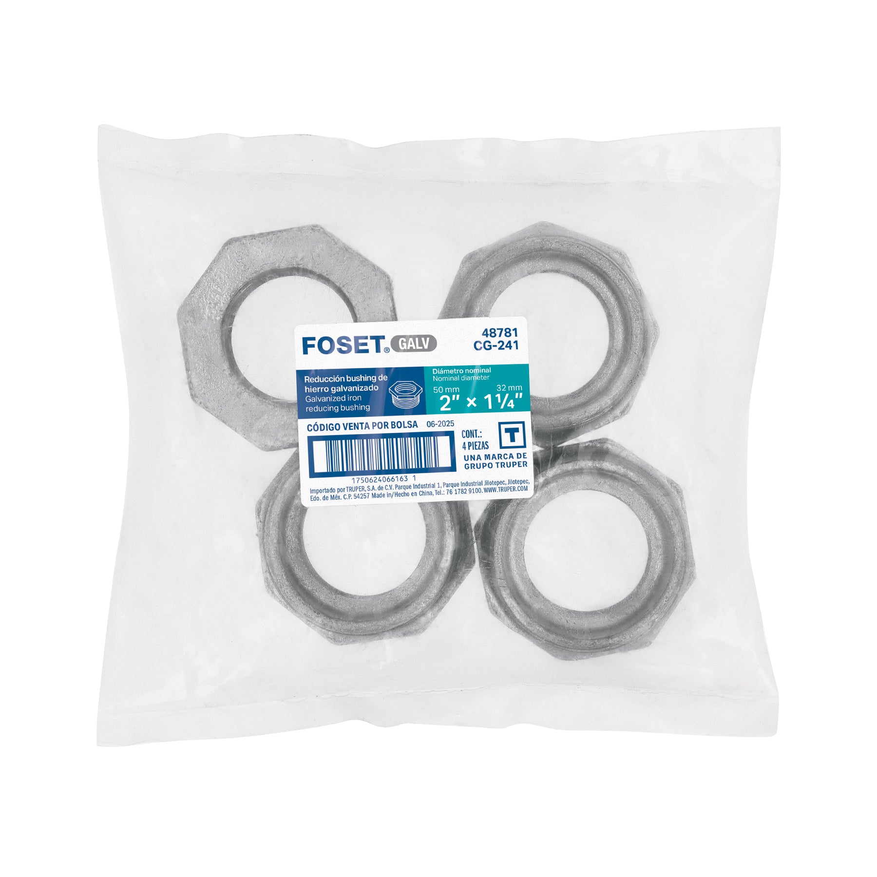 Reducción bushing acero galvanizado 2 x 1-1/4", FOSET
