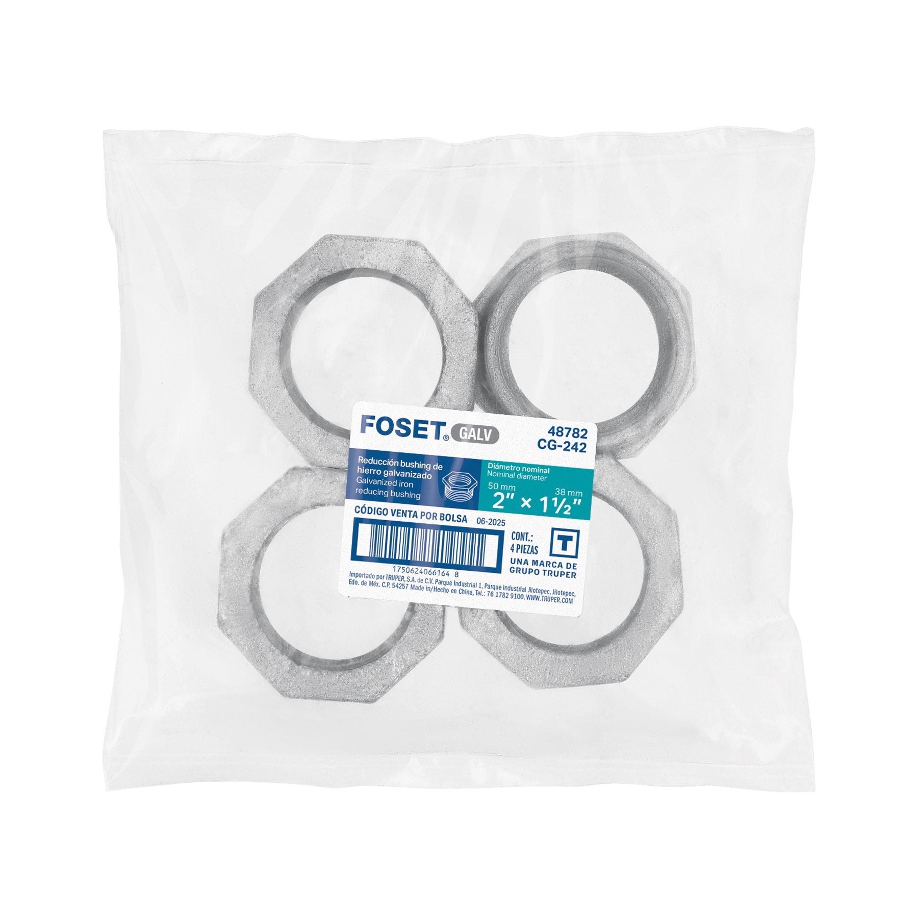 Reducción bushing acero galvanizado 2 x 1-1/2", FOSET