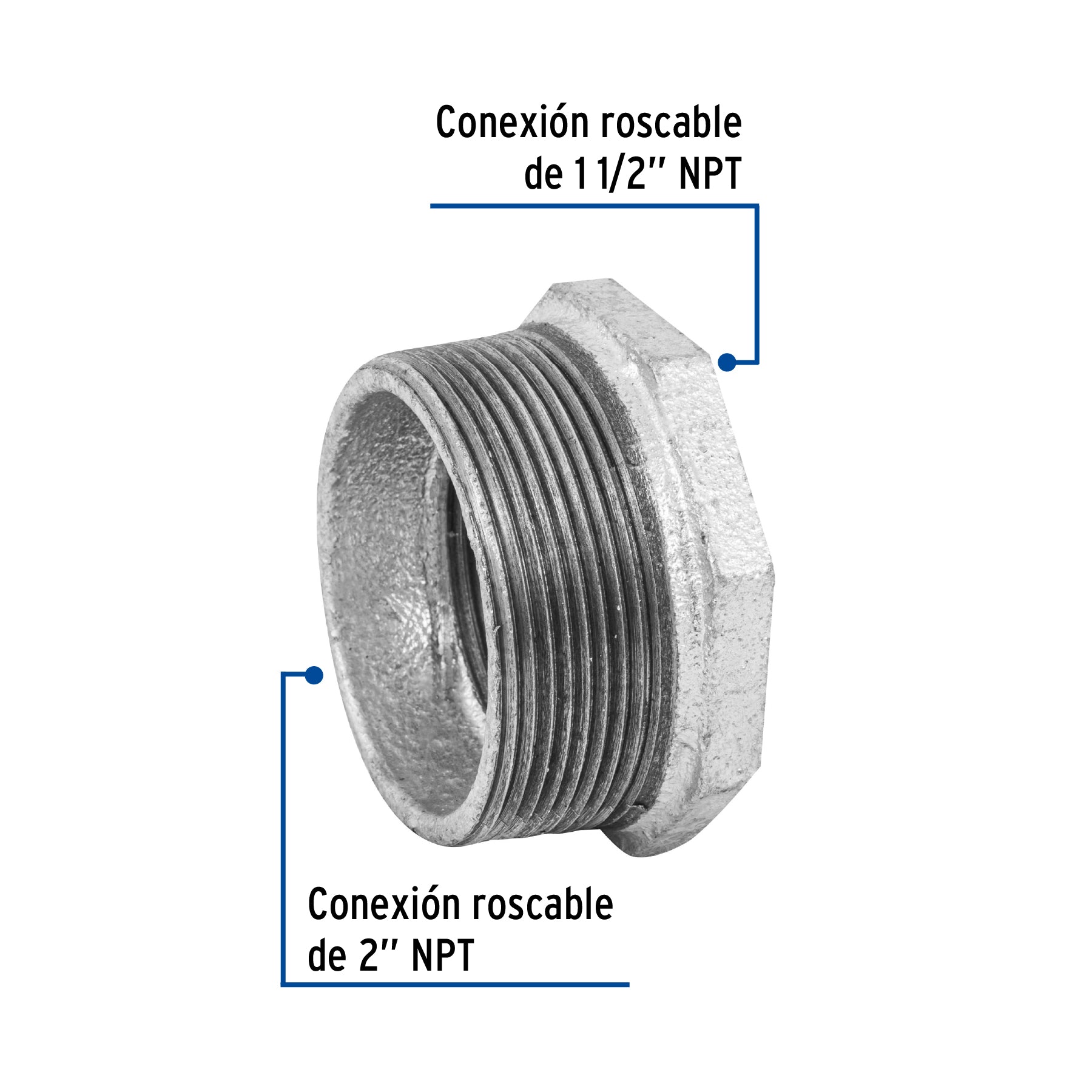 Reducción bushing acero galvanizado 2 x 1-1/2", FOSET
