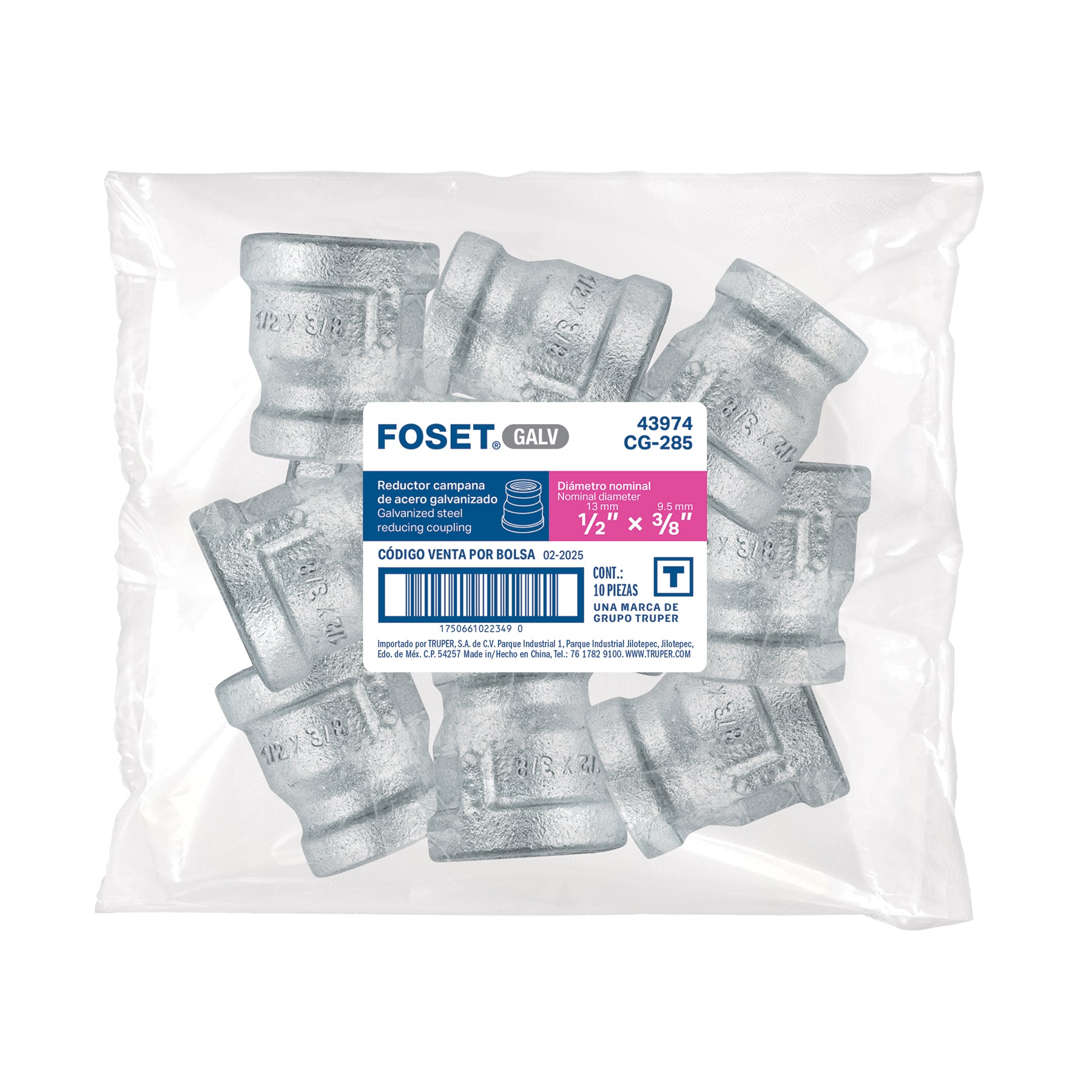 Reducción campana acero galvanizado 1/2x3/8", FOSET