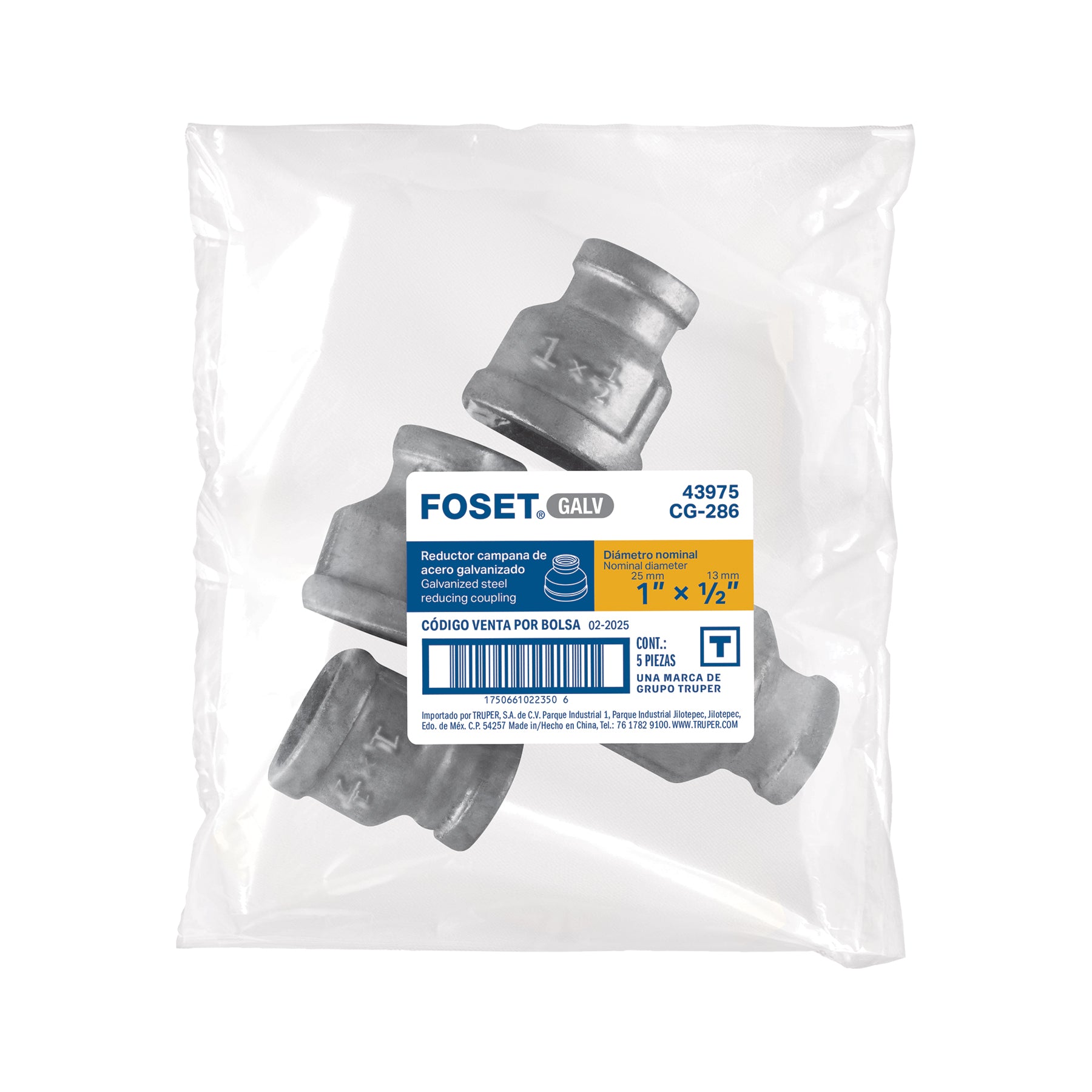 Reducción campana acero galvanizado 1x1/2", FOSET