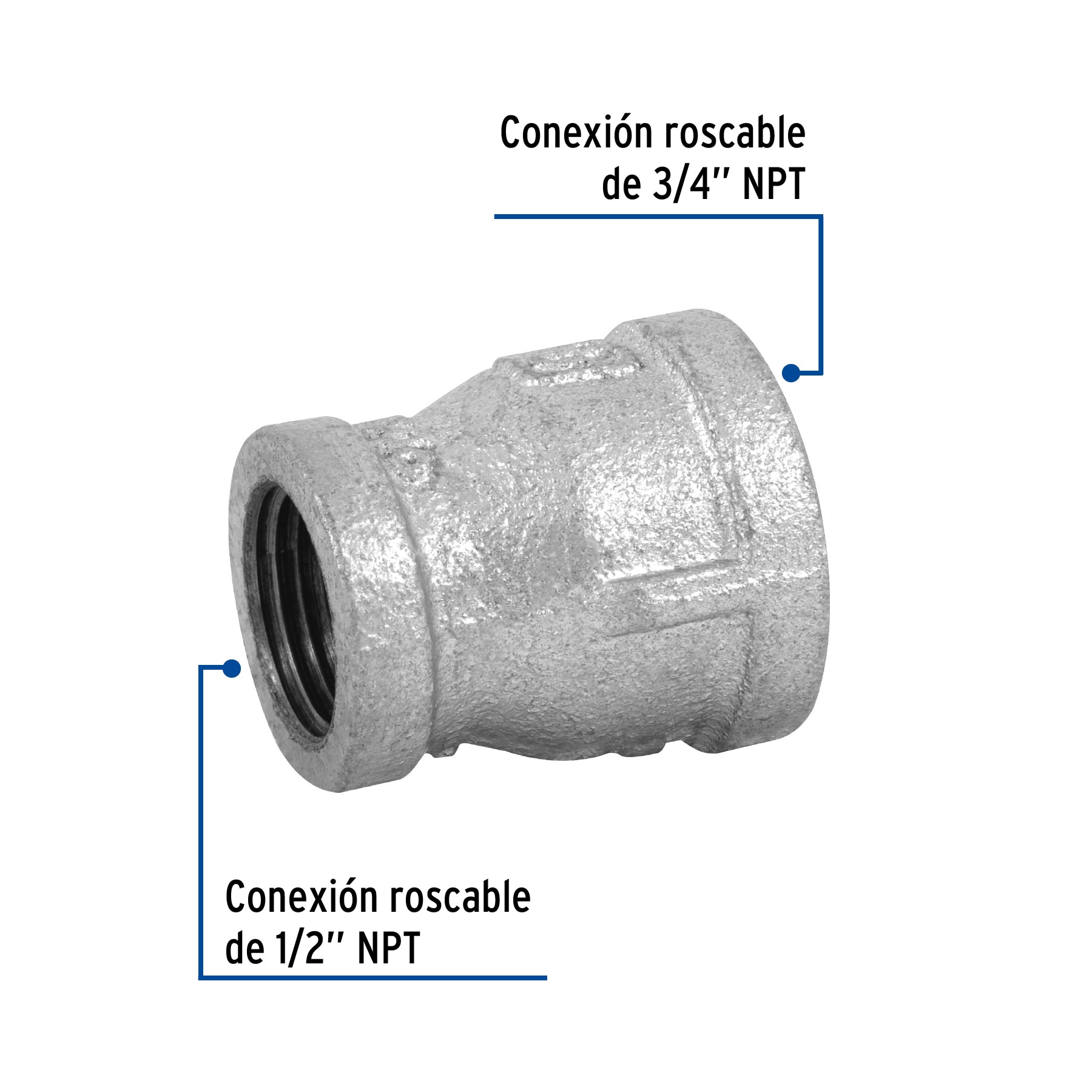 Reducción campana acero galvanizado 3/4" x 1/2", FOSET