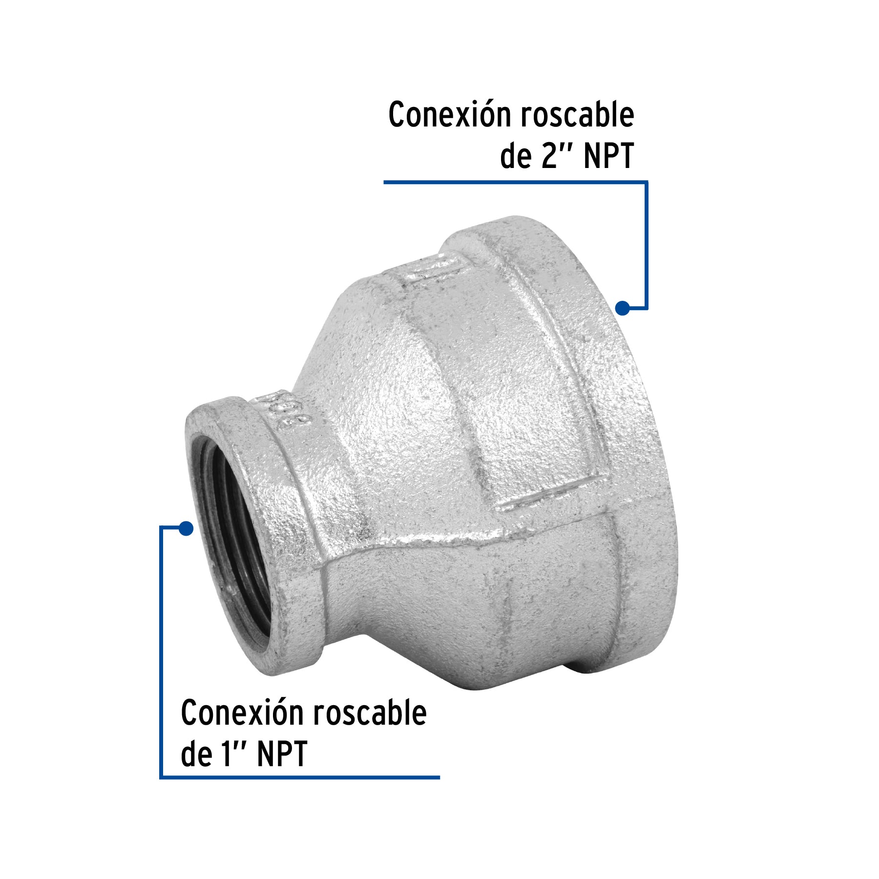 Reducción campana acero galvanizado 2" x 1", FOSET