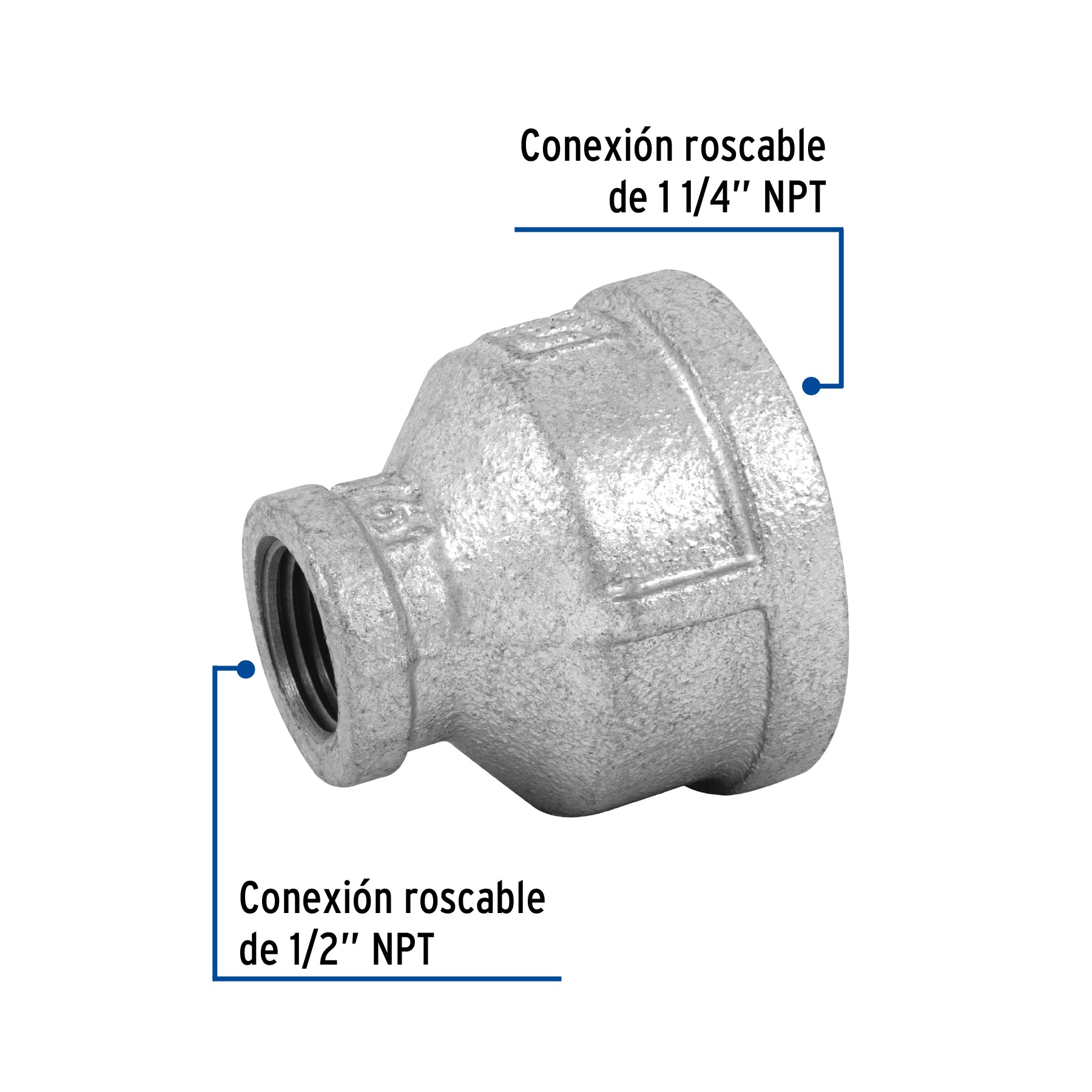 Reducción campana acero galvanizado 1-1/4" x 1/2", FOSET