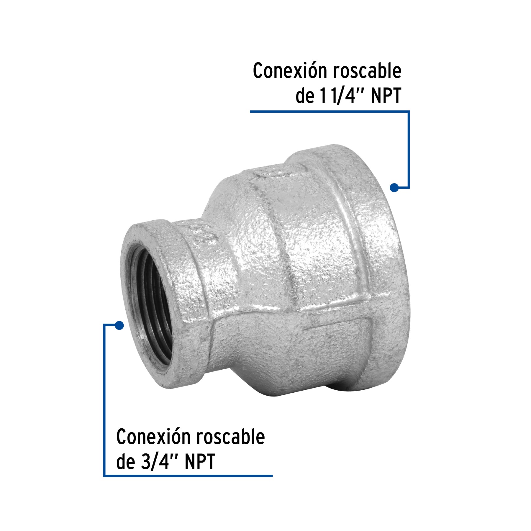 Reducción campana acero galvanizado 1-1/4" x 3/4", FOSET