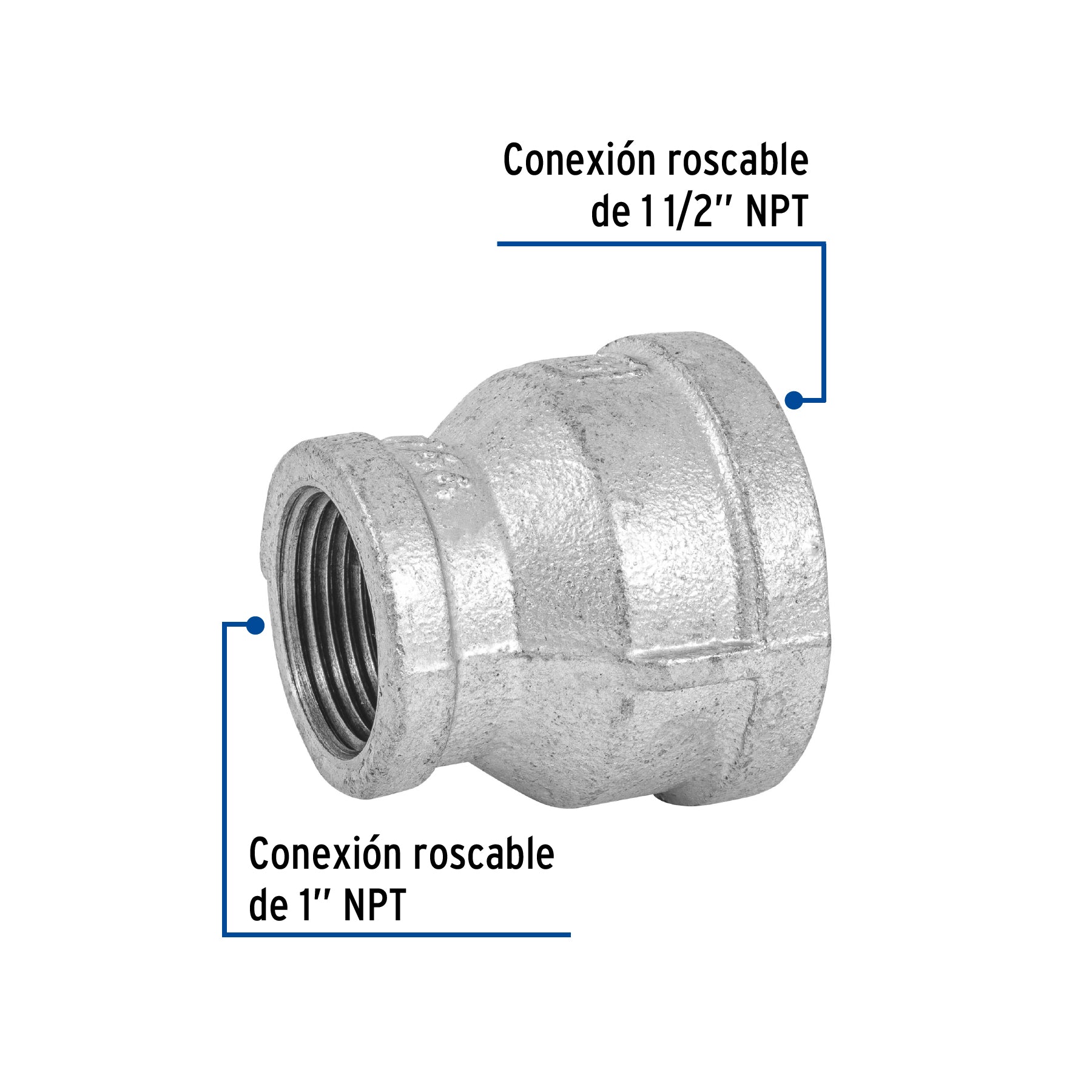 Reducción campana acero galvanizado 1-1/2" x 1", FOSET