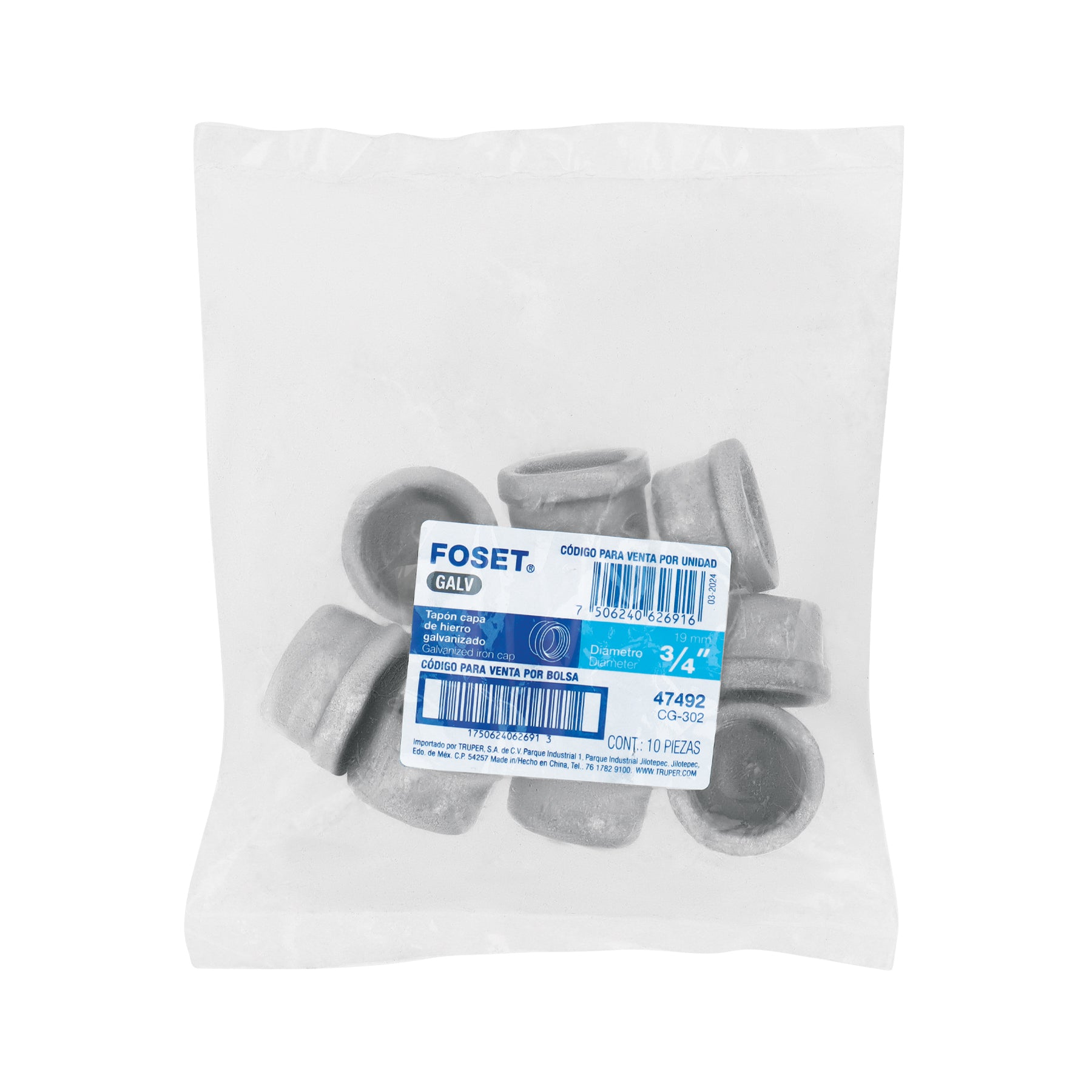Tapón hembra 3/4" de acero galvanizado, FOSET