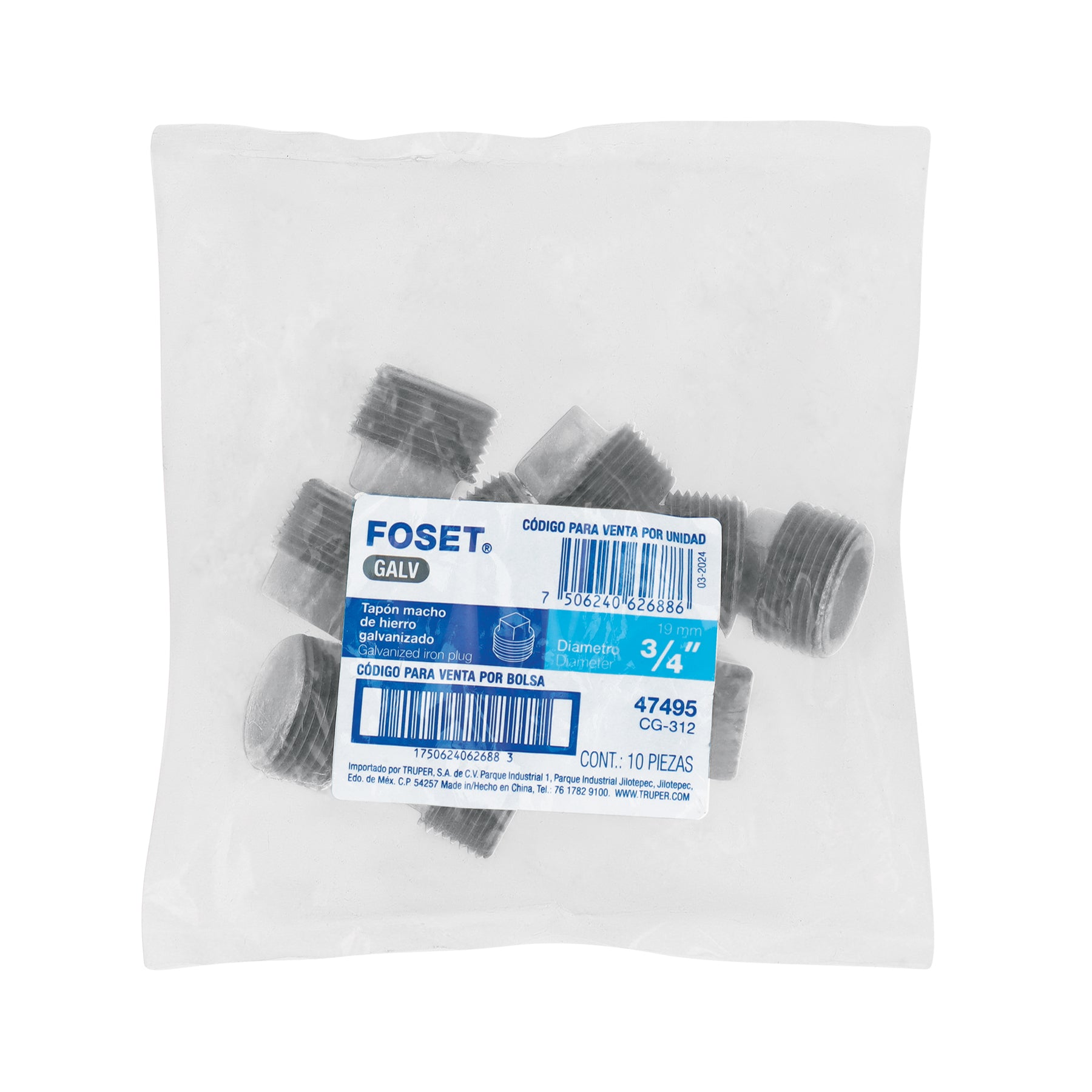 Tapón macho 3/4" de acero galvanizado, FOSET