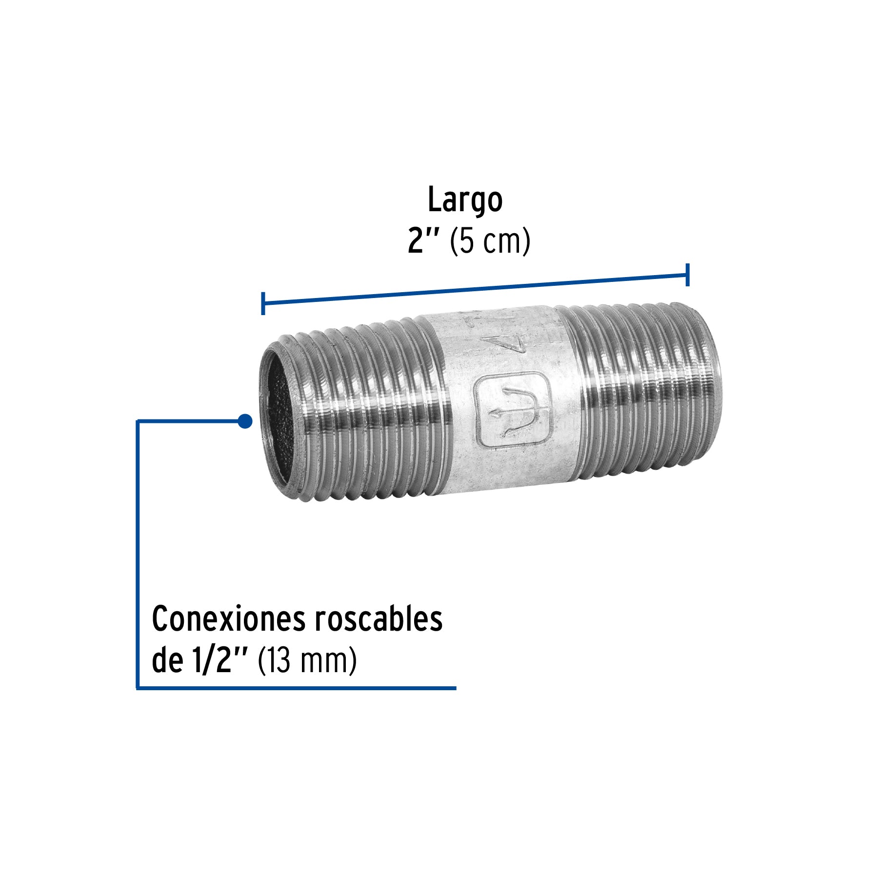 Niple de acero galvanizado 1/2" x 2", FOSET