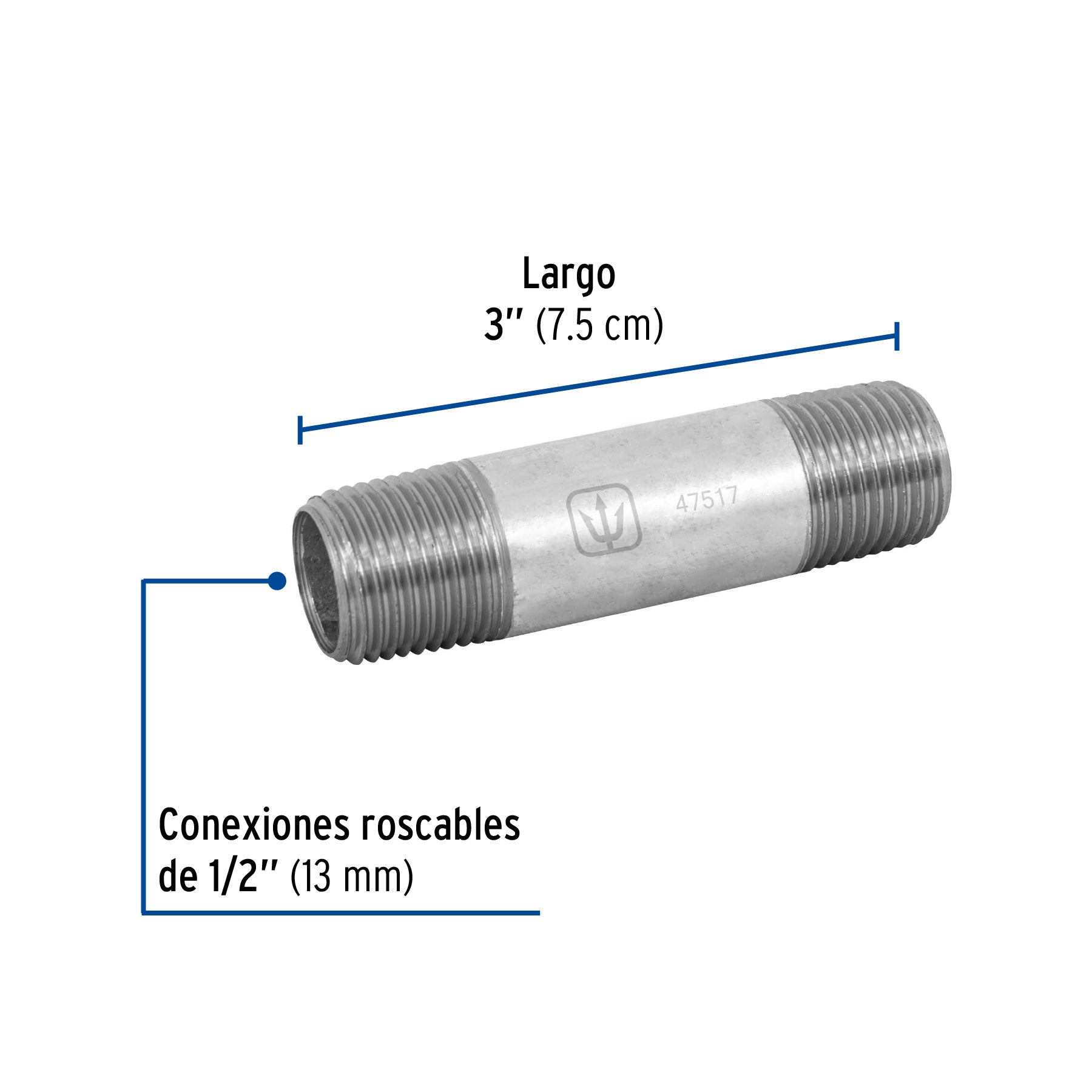 Niple de acero galvanizado 1/2" x 3", FOSET