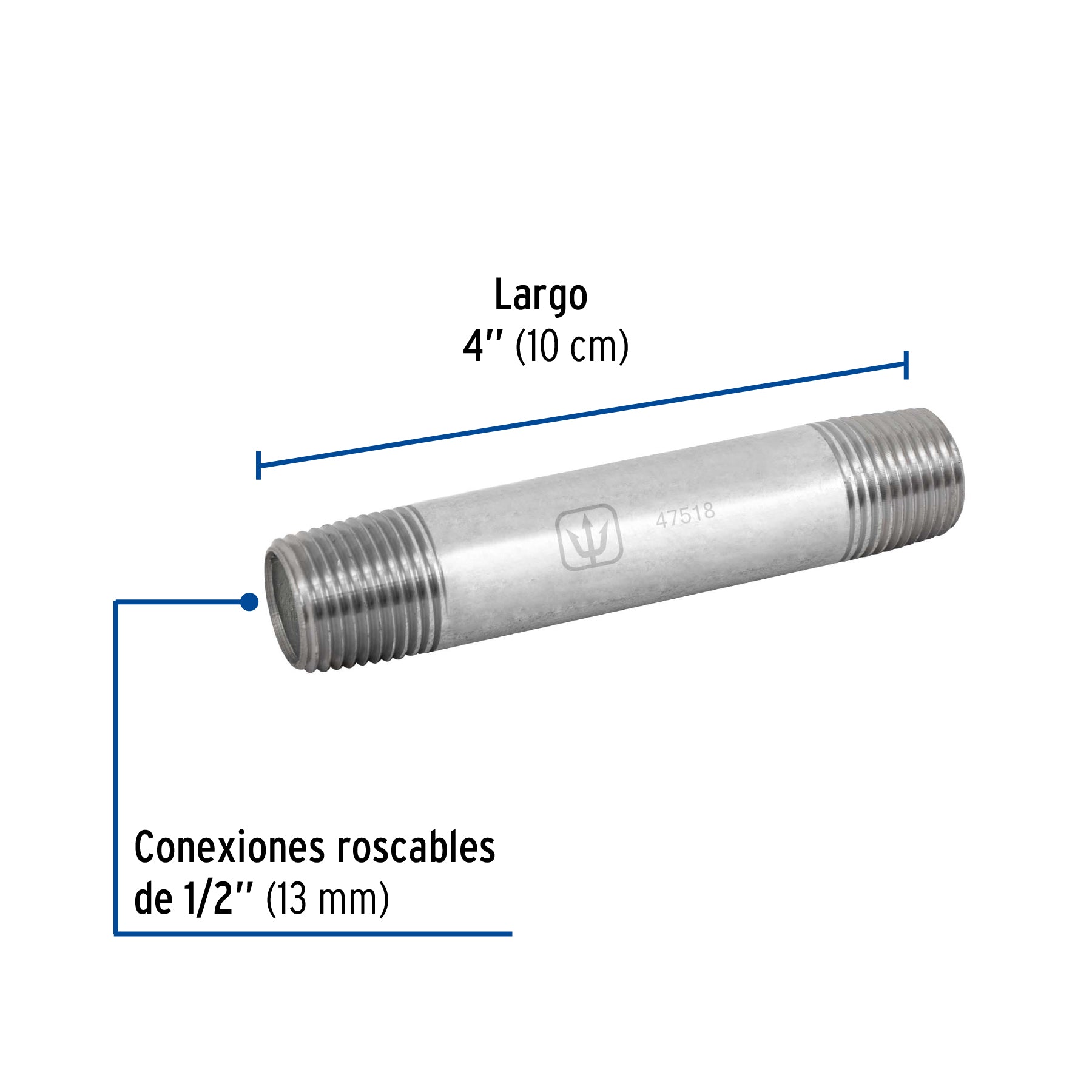 Niple de acero galvanizado 1/2" x 4", FOSET
