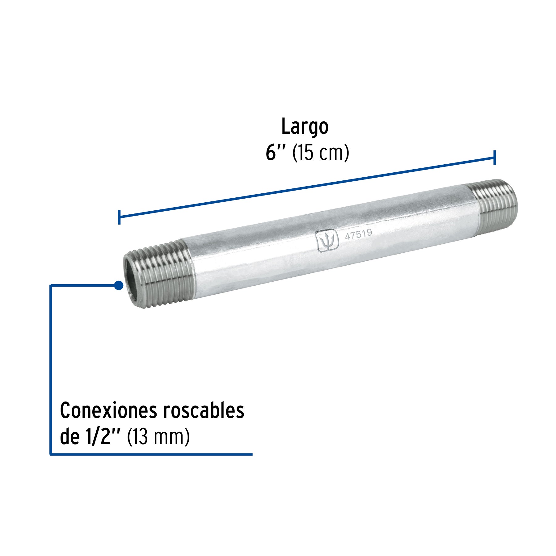 Niple de acero galvanizado 1/2" x 6", FOSET