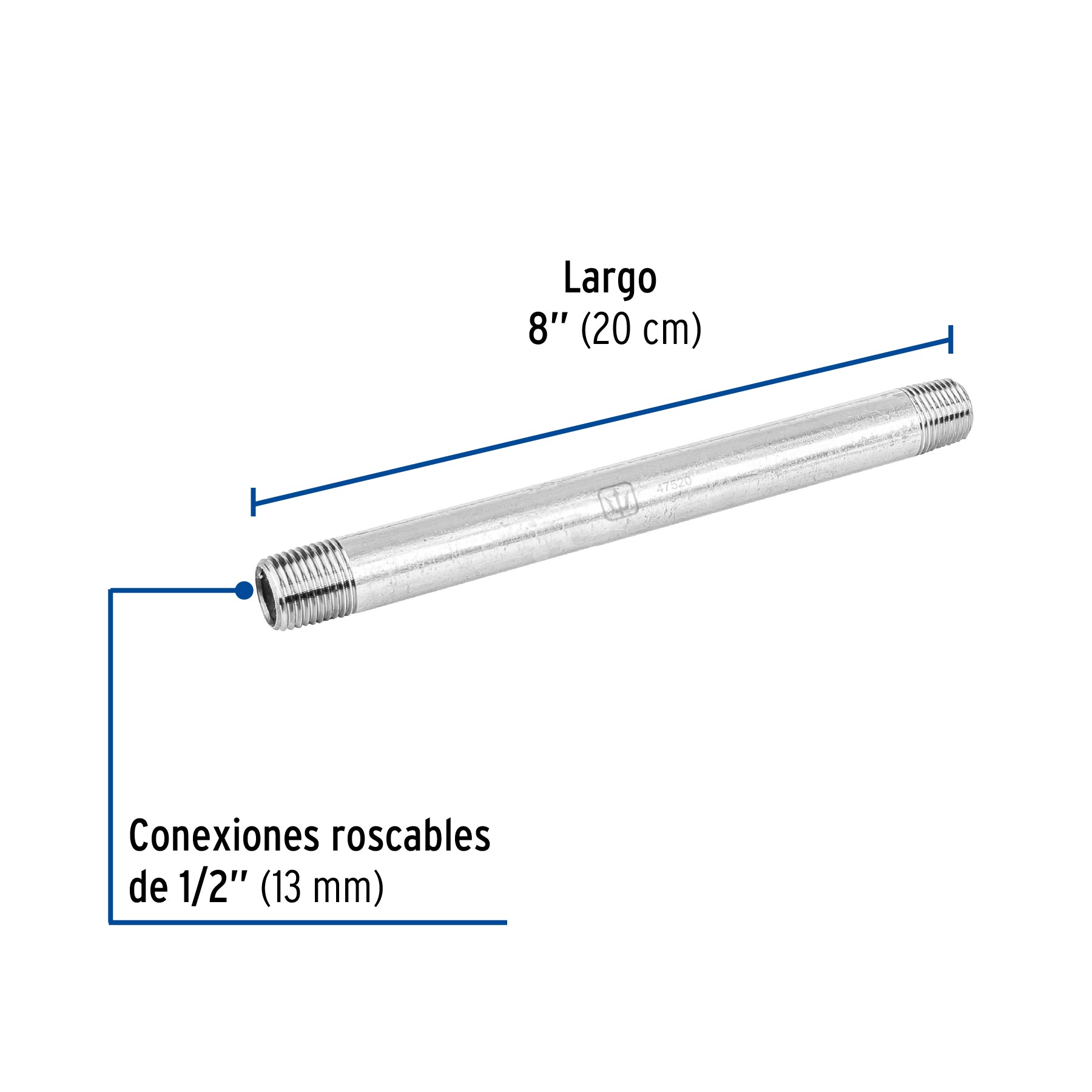 Niple de acero galvanizado 1/2" x 8", FOSET