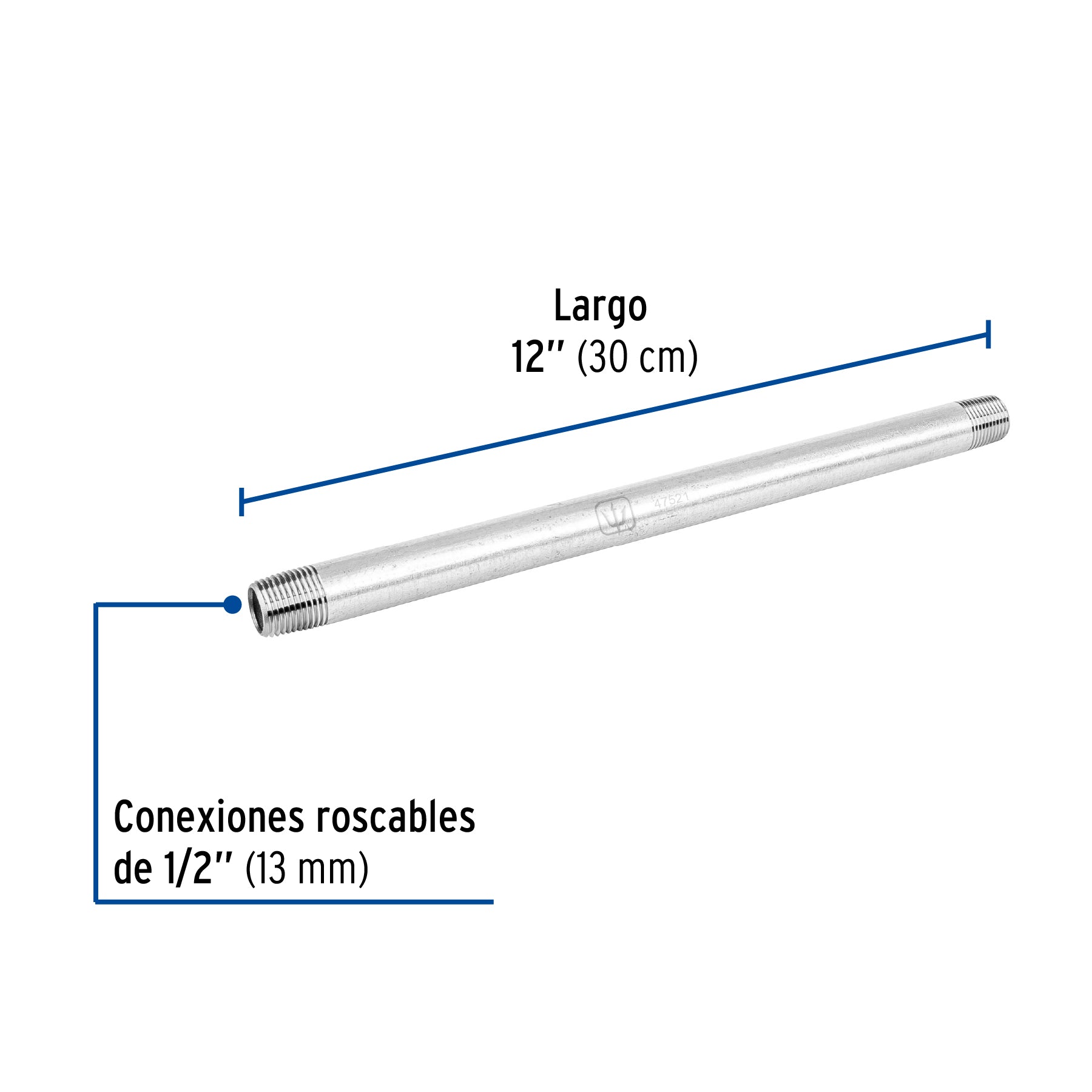 Niple de acero galvanizado 1/2" x 12", FOSET