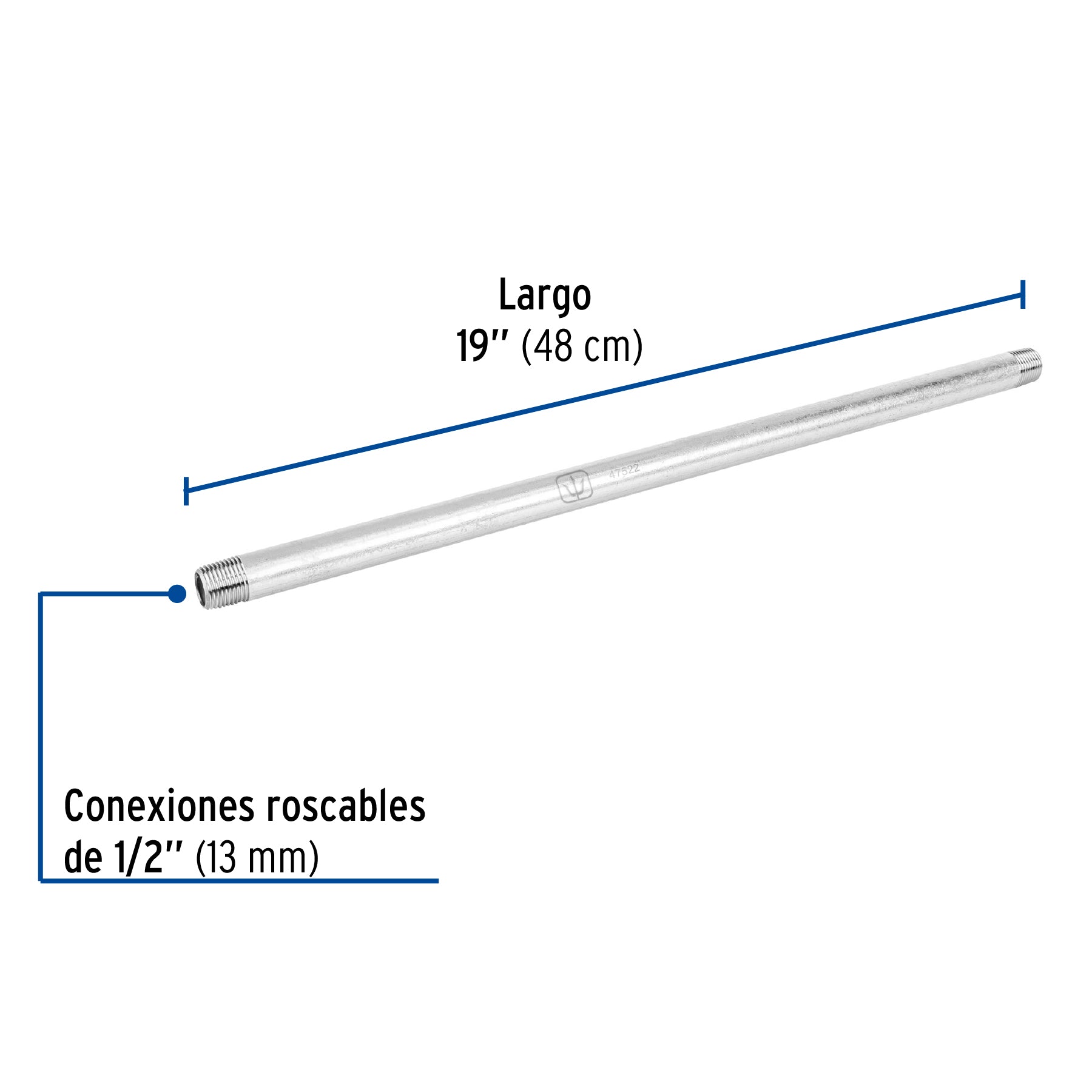 Niple de acero galvanizado 1/2" x 19", FOSET