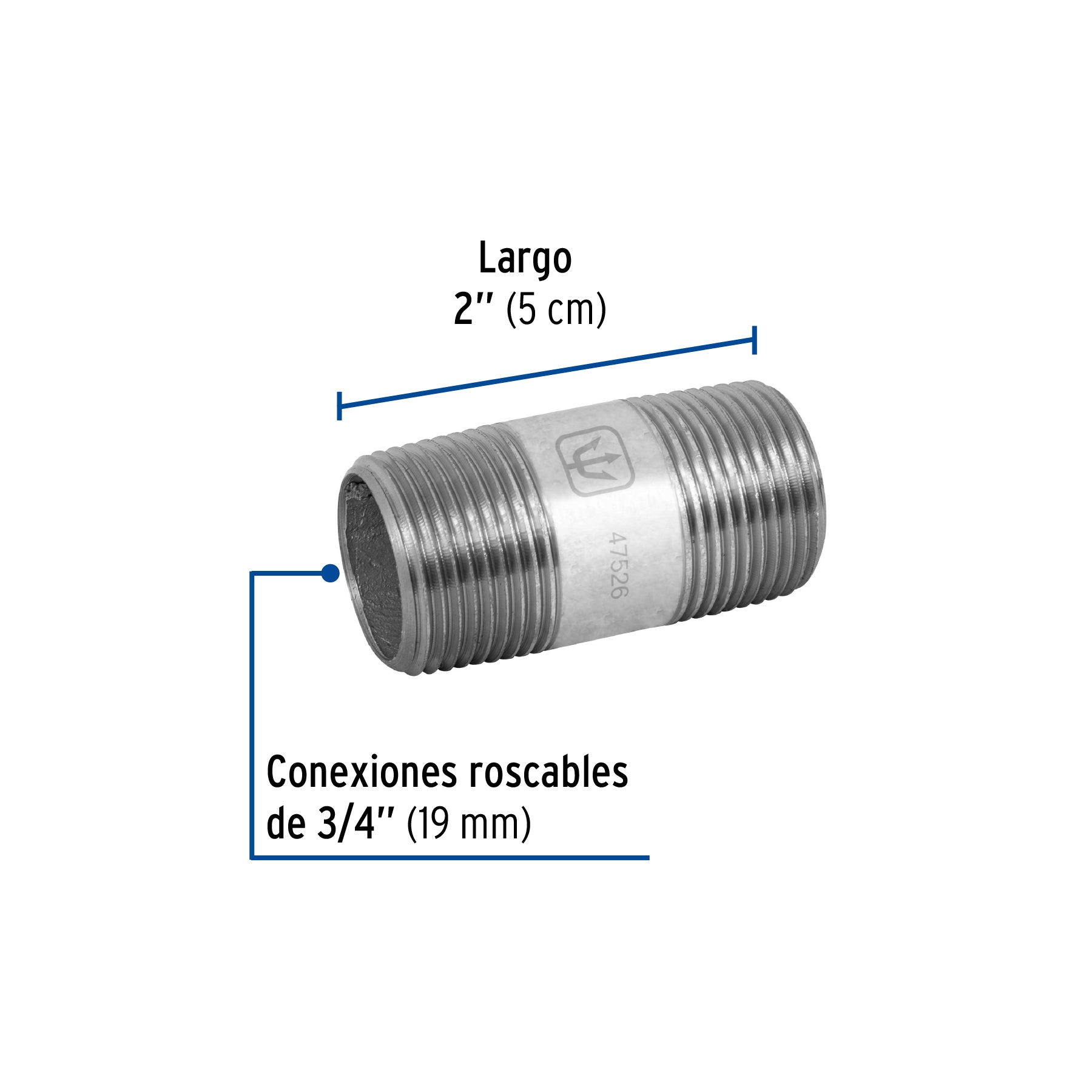 Niple de acero galvanizado 3/4" x 2", FOSET